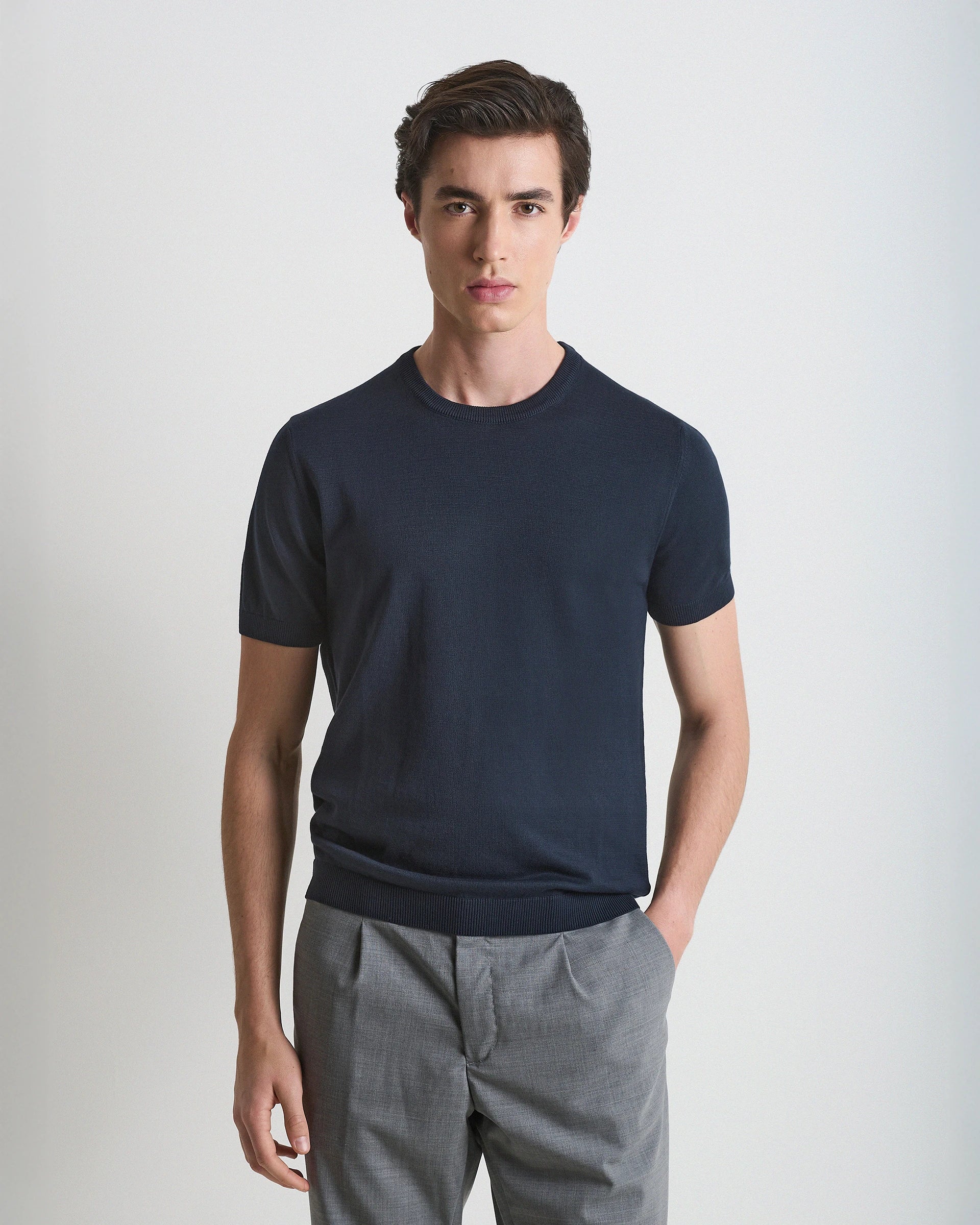 Girocollo manica corta navy in puro cotone