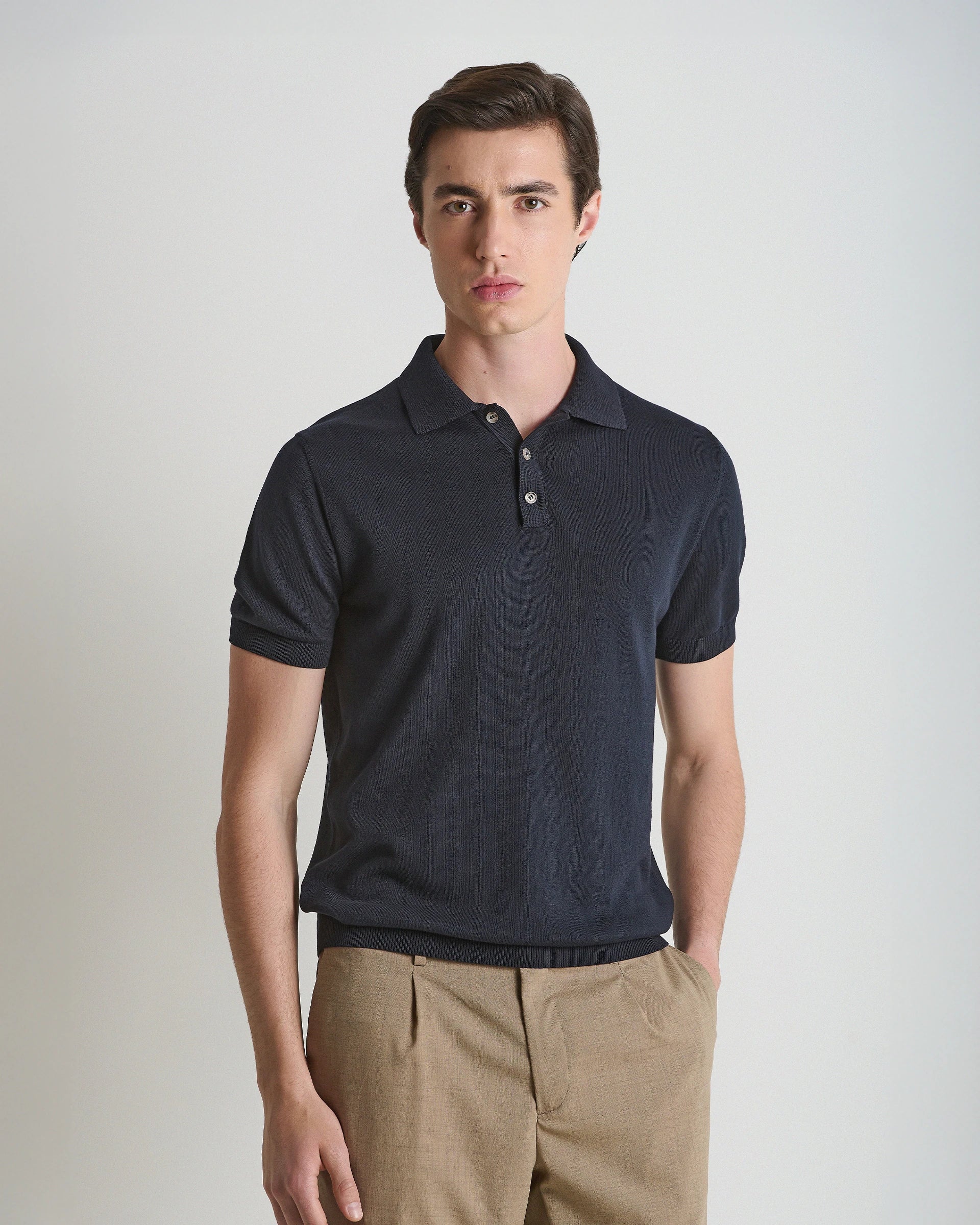 Polo 3 Bottoni manica corta navy in puro cotone