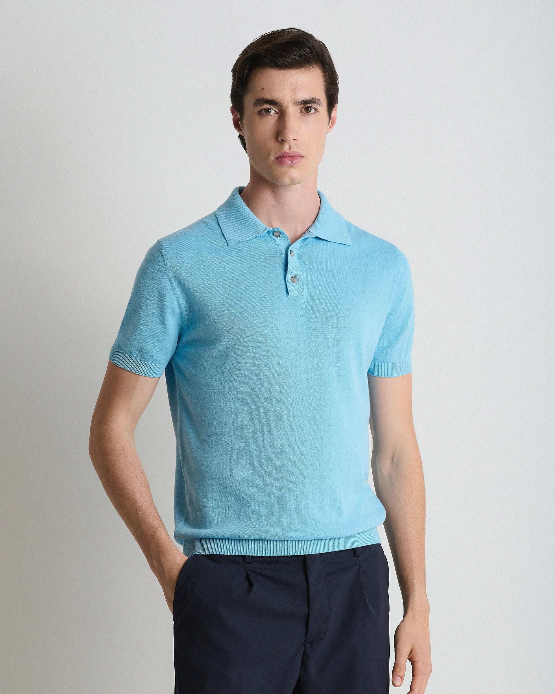 Polo 3 Bottoni manica corta turchese in puro cotone