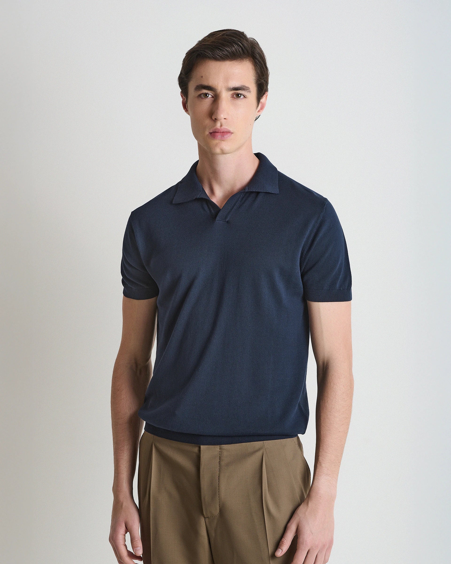 Polo derby manica corta blu in puro cotone
