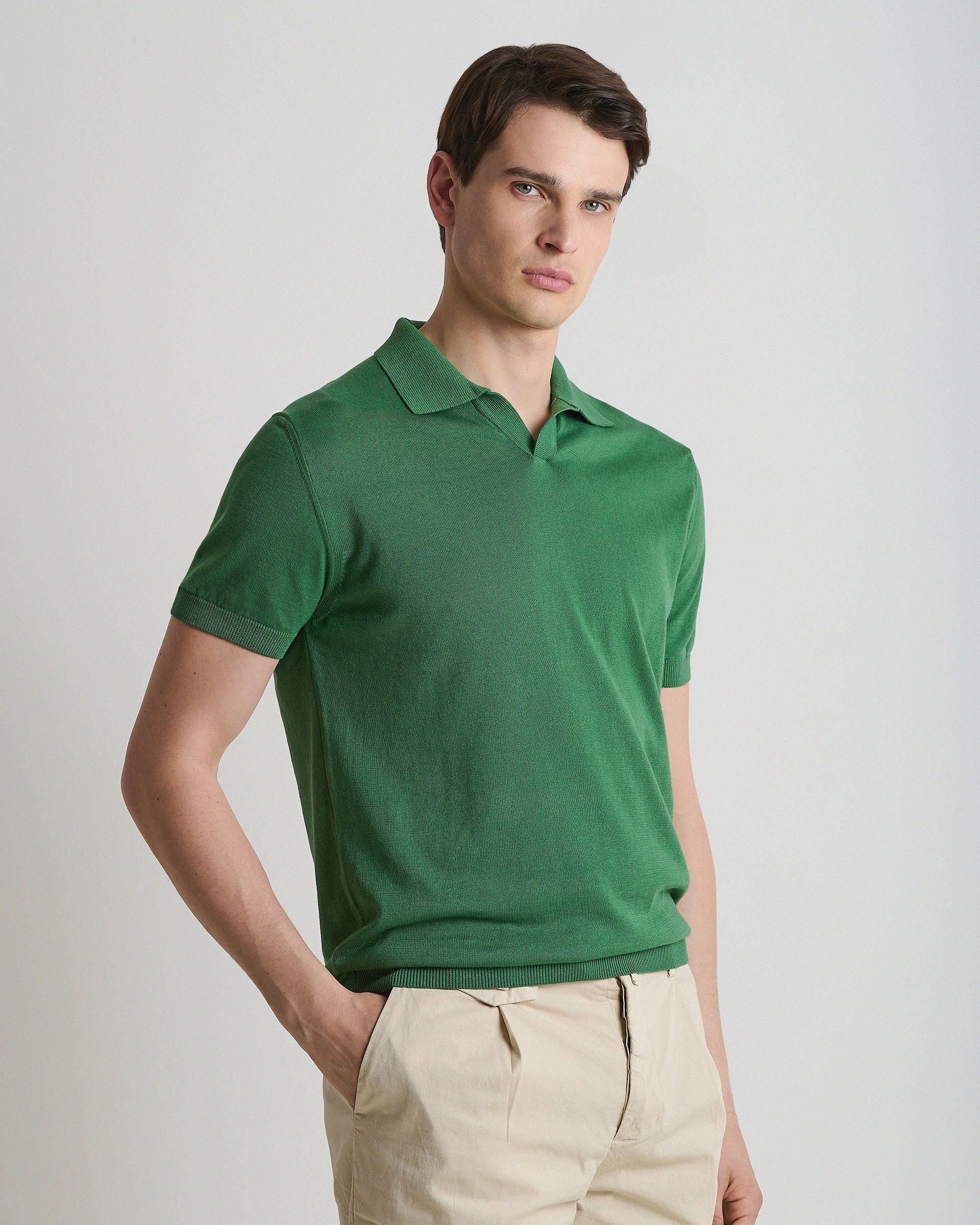 Men's short-sleeve polo shirt in pure cotton - bottle green