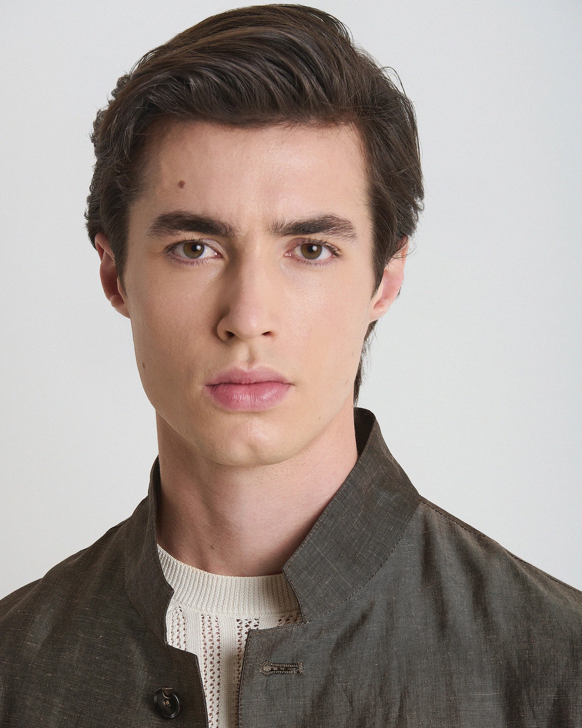 Overshirt marrone in lana e lino melange del lanificio zignone