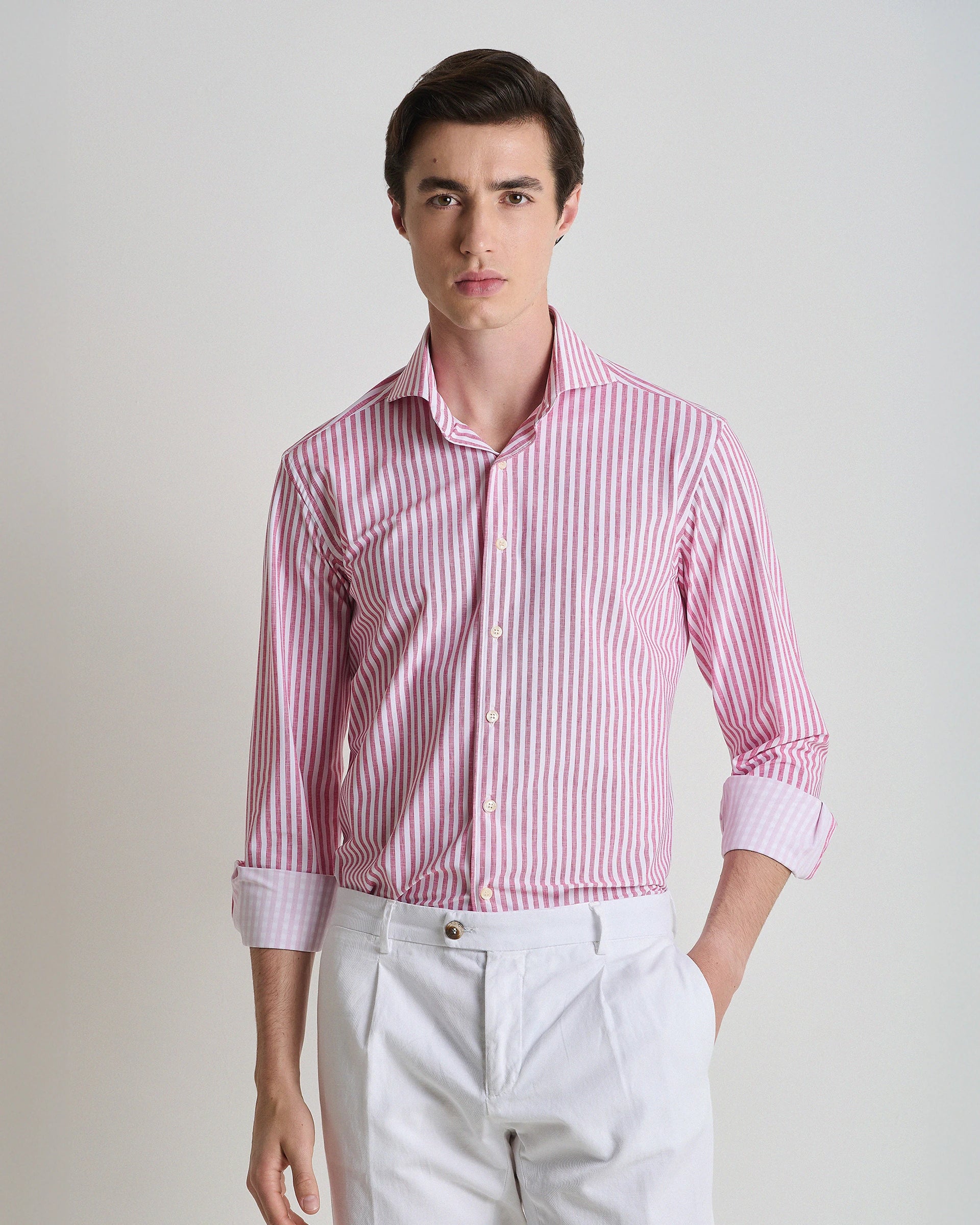 Performance shirt pink stripe easy iron comfort fit