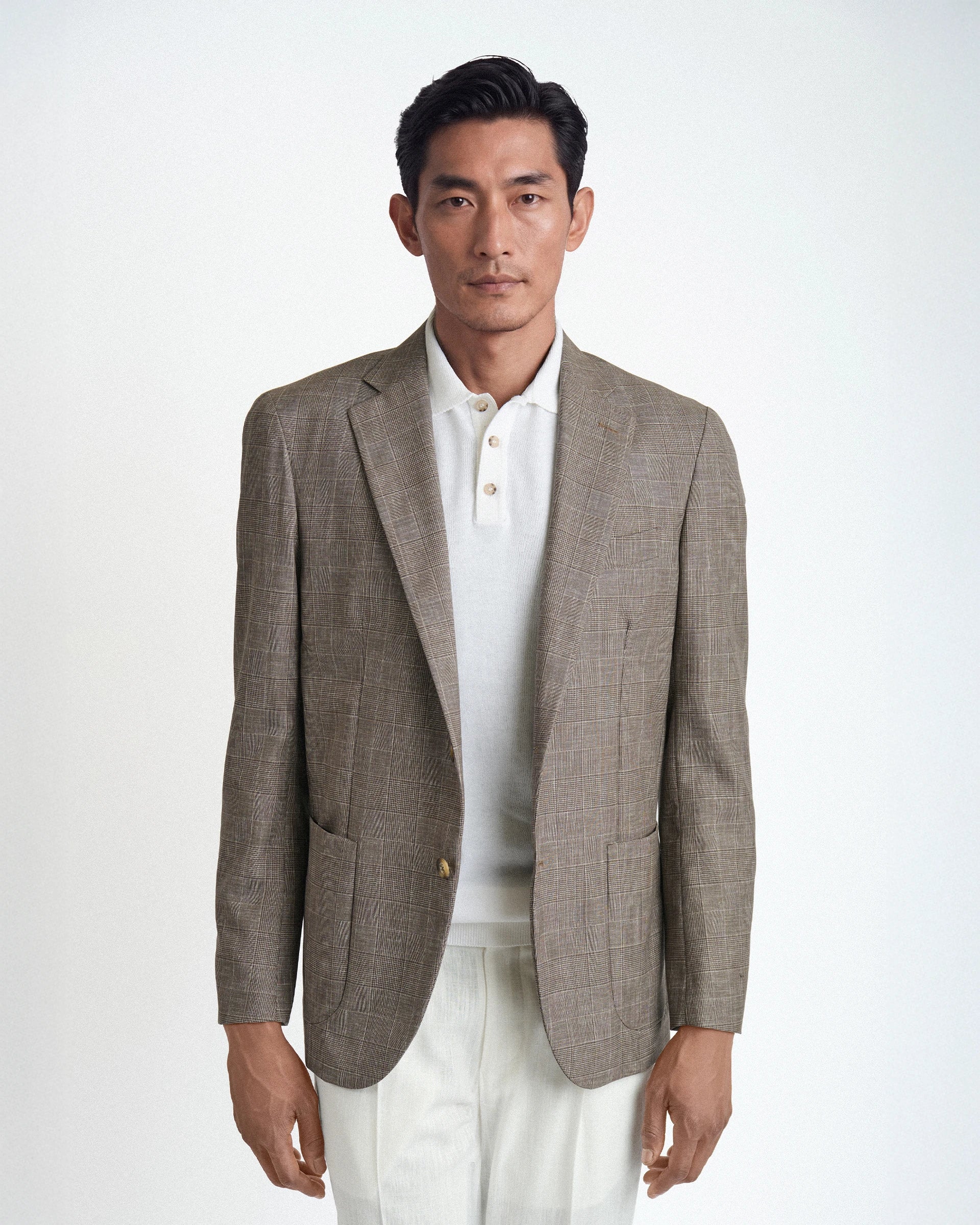 Prince of Wales beige crosshatch jacket in pure wool Vitale Barberis Canonico fabric