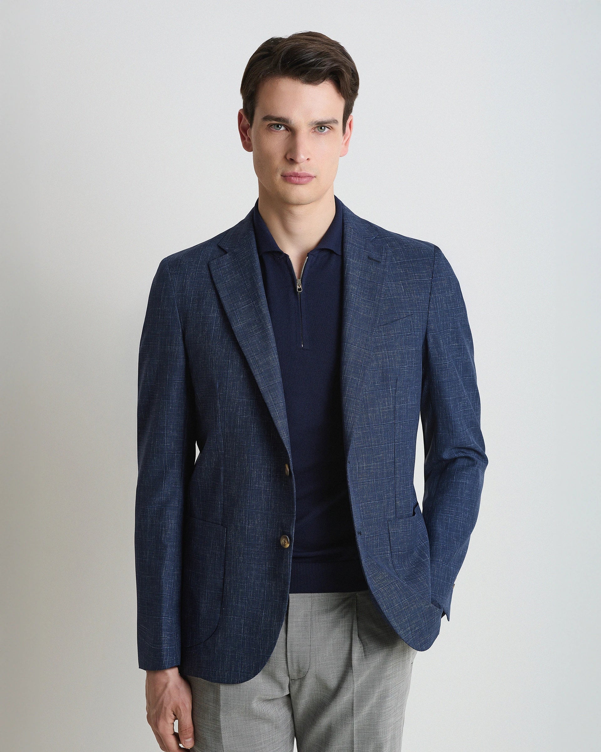 Giacca avion Principe di Galles crosshatch in pura lana tessuto Vitale Barberis e Canonico