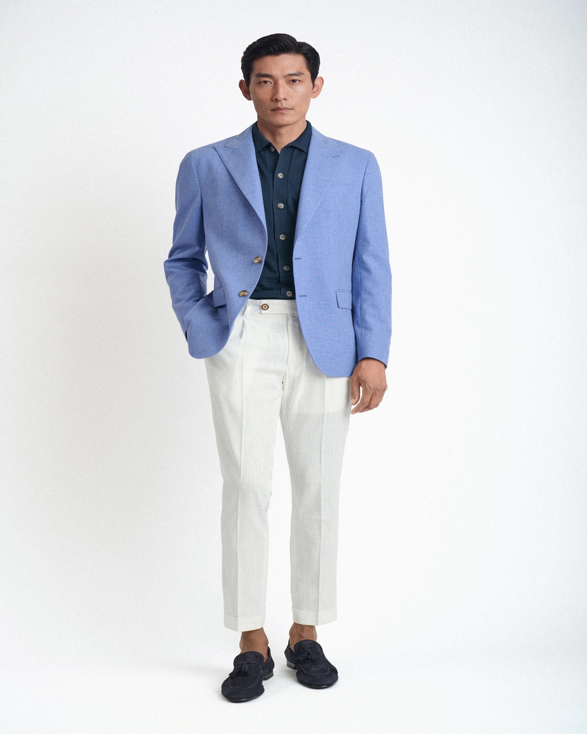 Giacca Azzurro  in Lana, Cotone e Seta – Tessuto Vitale Barberis Canonico “Vintage”