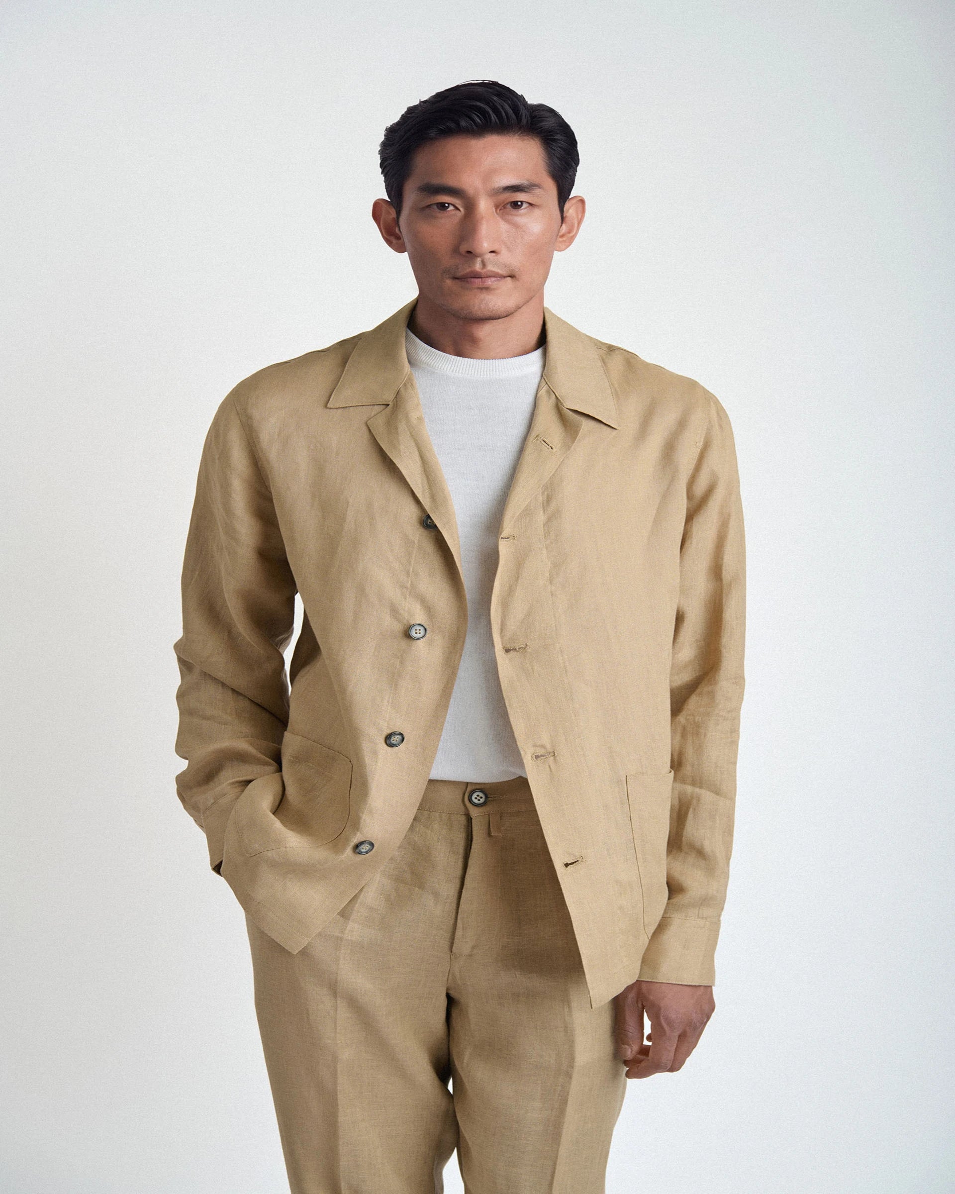 Shirt Jacket beige in puro lino