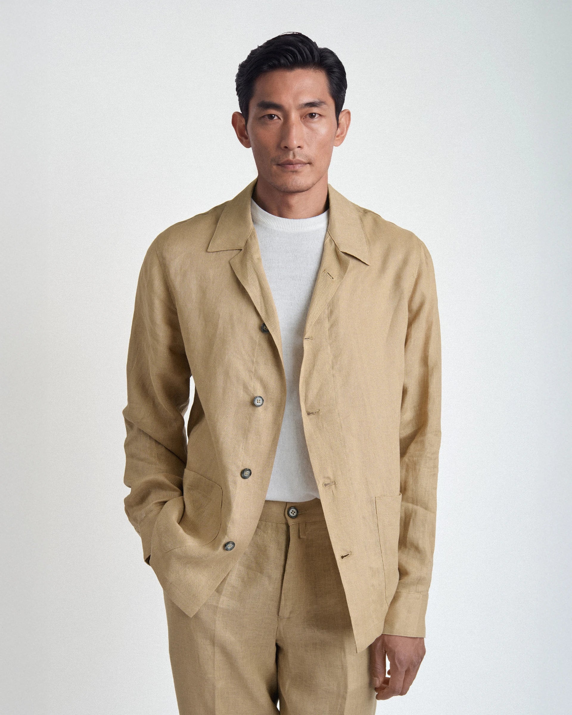 Shirt Jacket beige in puro lino