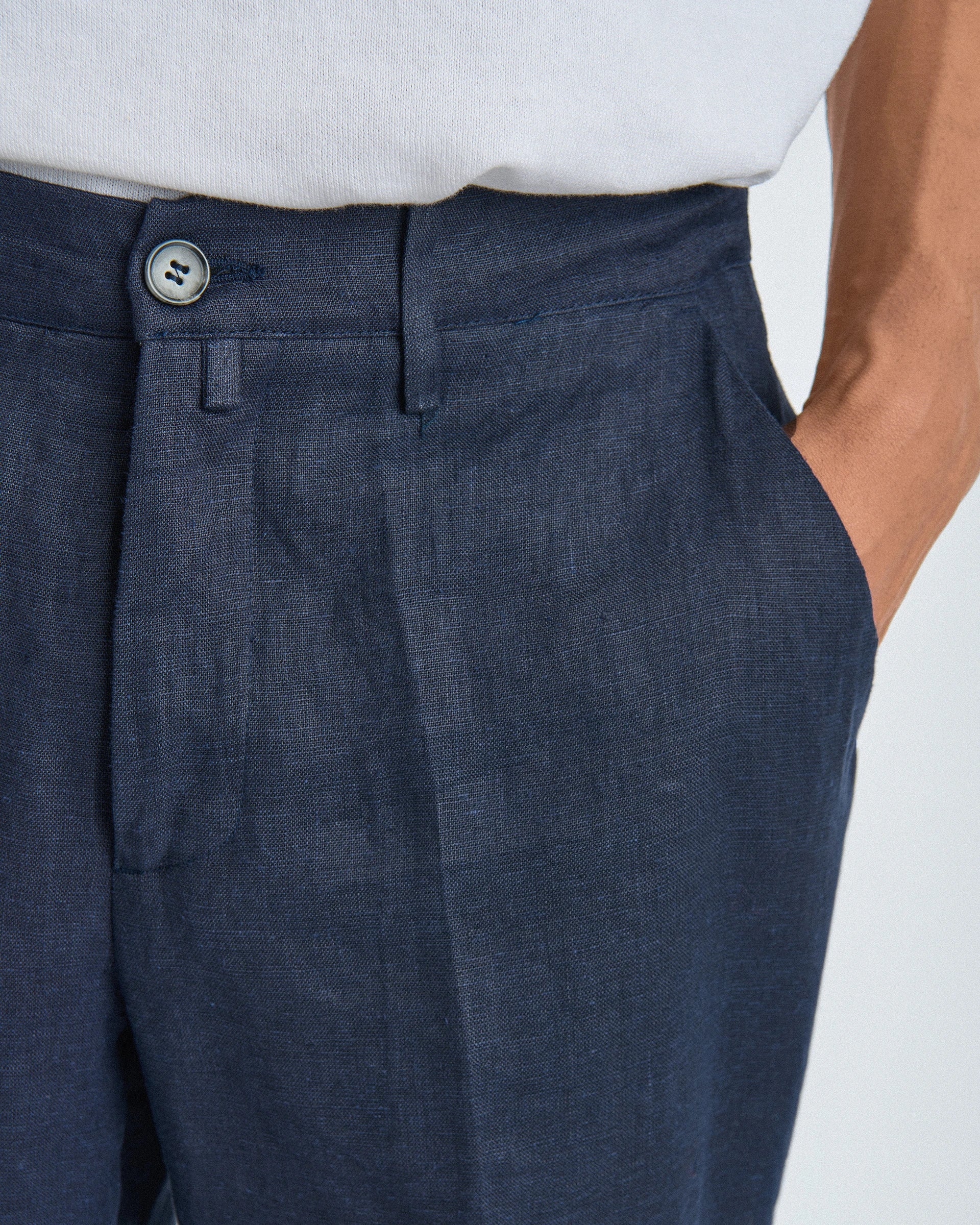 Pantalone carrot  Flex Waist blu in puro lino