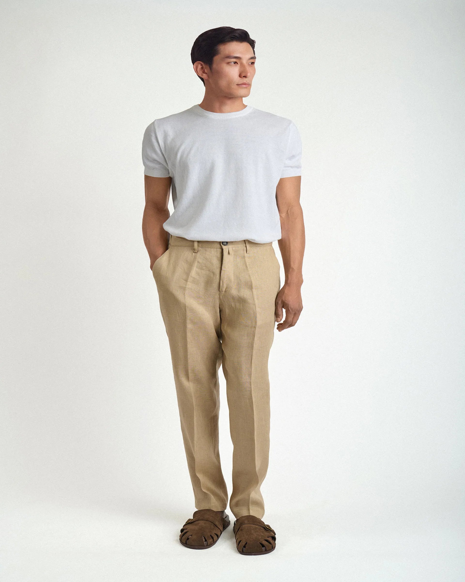 Pantalone carrot  Flex Waist Beige in puro lino