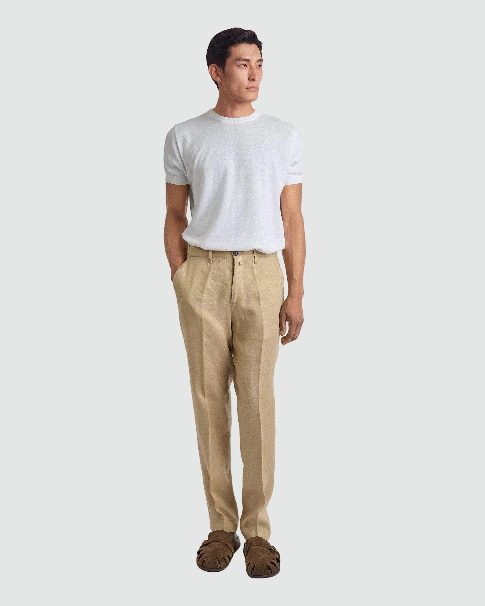 Pantalone carrot  Flex Waist Beige in puro lino