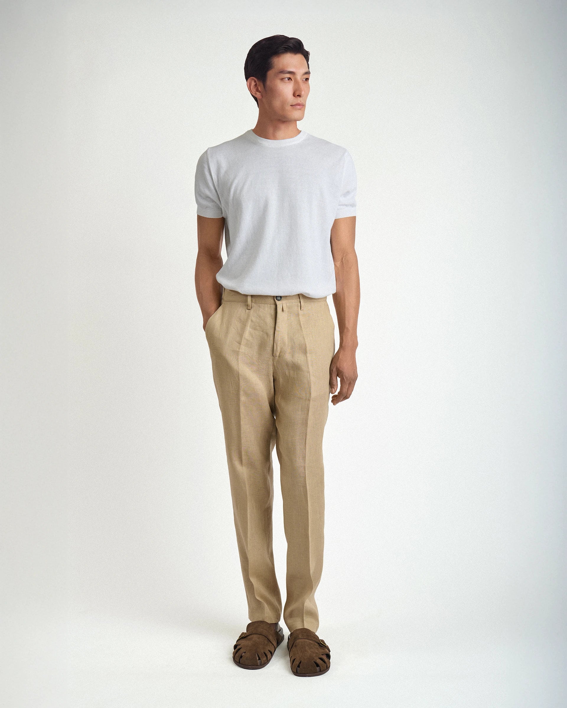 Pantalone carrot Flex Waist Beige in puro lino