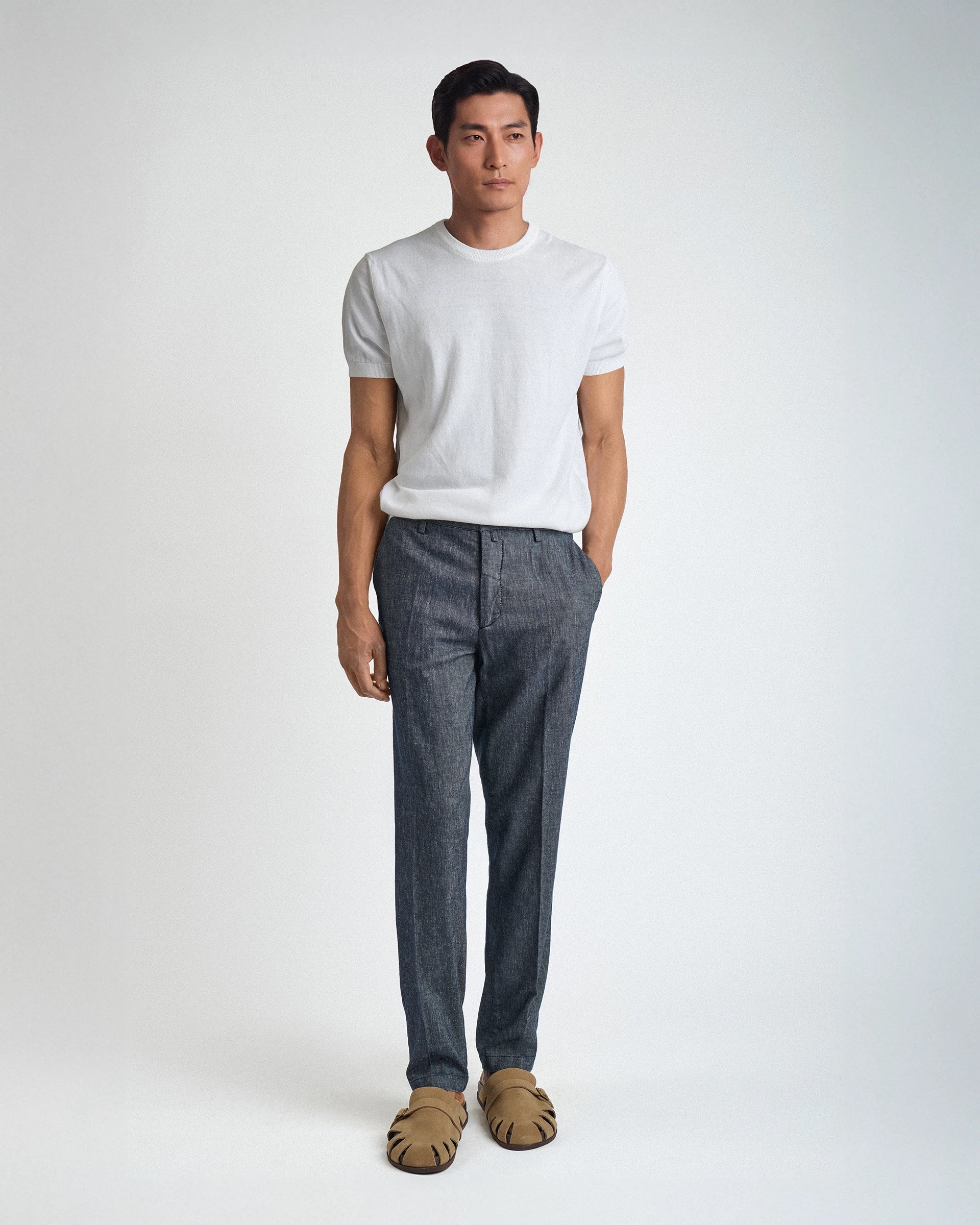 Pantalone carrot Flex Waist grigio in lino e cotone stretch