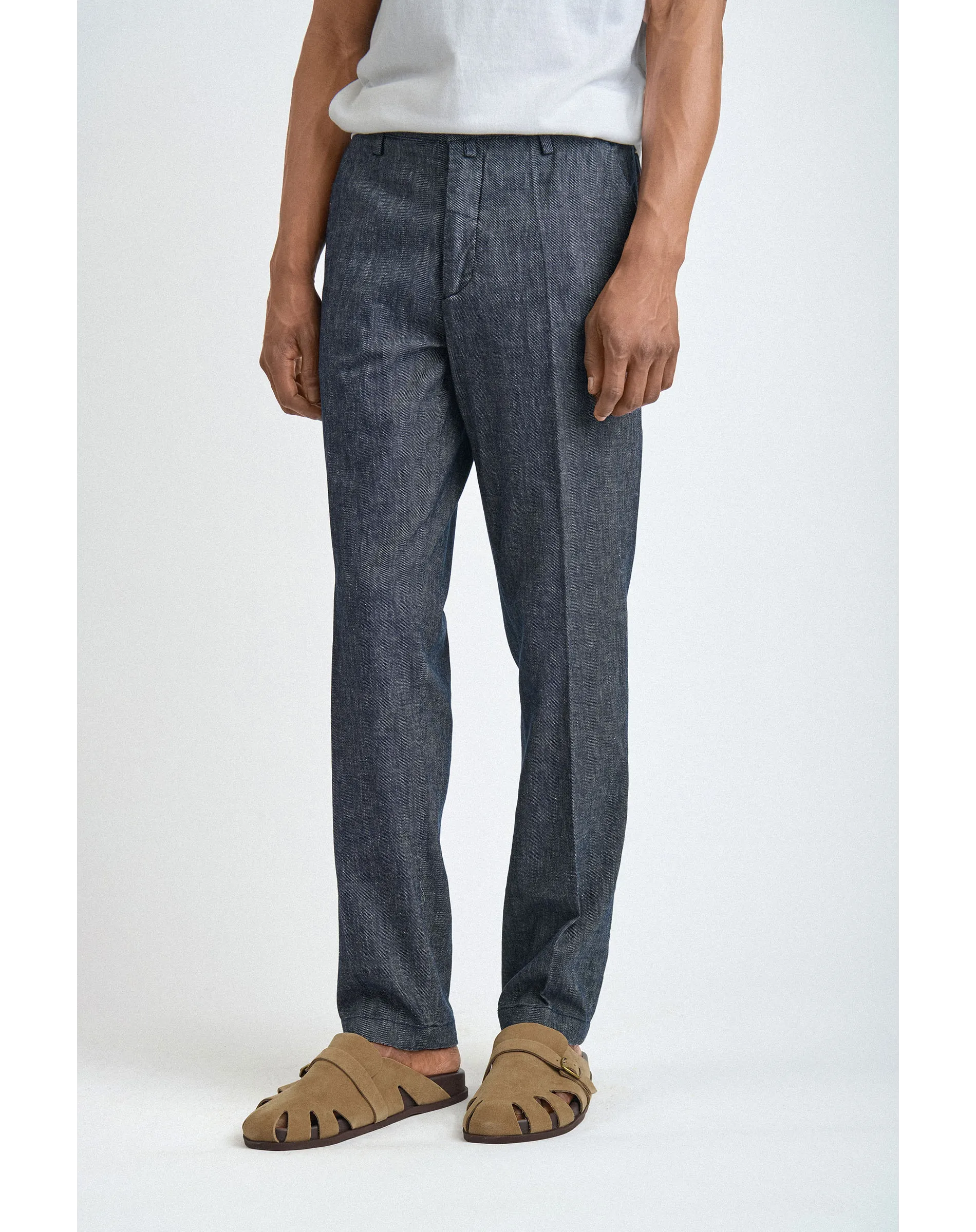 Pantalone carrot Flex Waist grigio in lino e cotone stretch