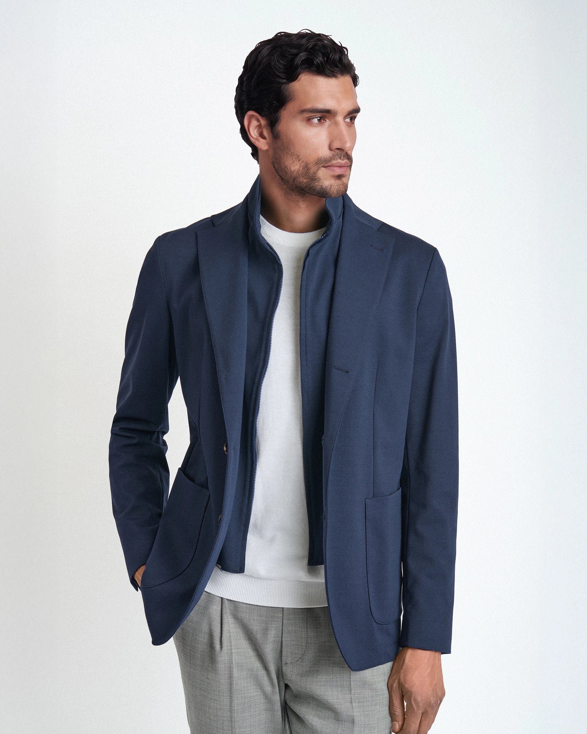 Giacca Blu con Pettorina Removibile in Cotone Stretch Performante