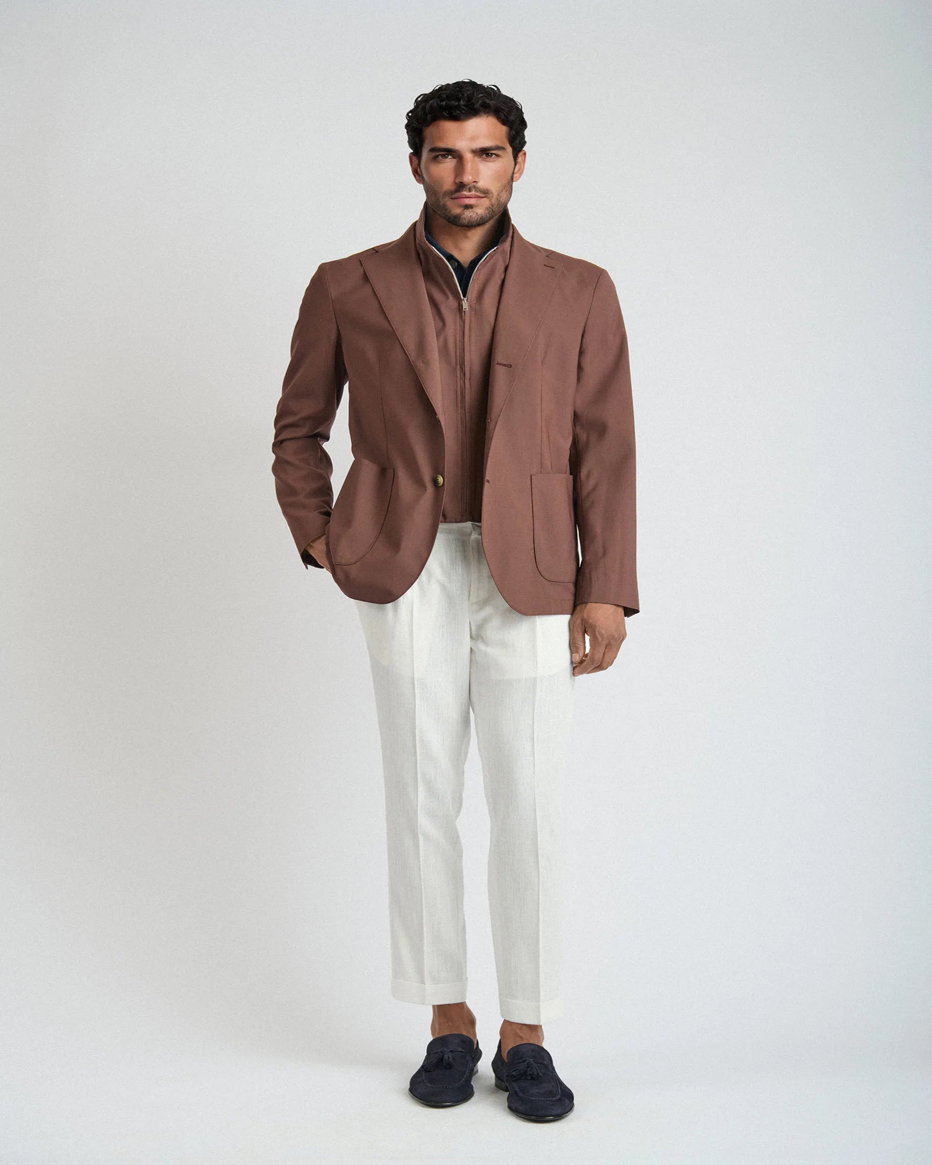 Giacca Marrone con Pettorina Staccabile in Cotone Stretch Performante