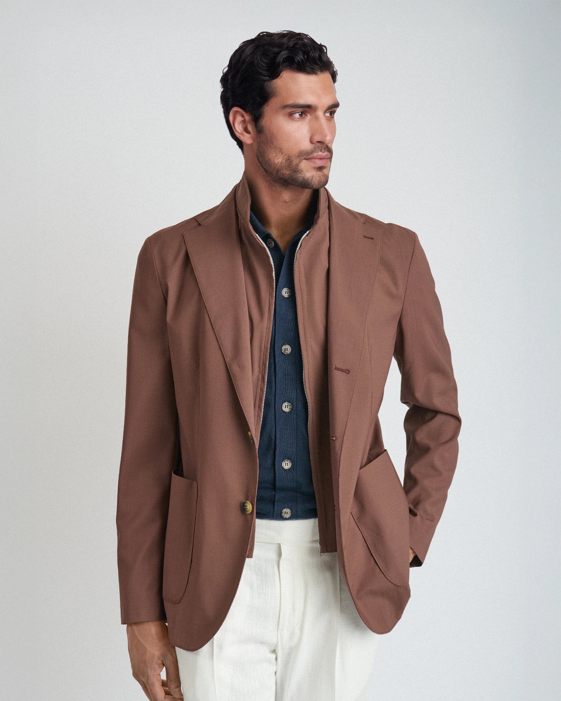 Giacca Marrone con Pettorina Staccabile in Cotone Stretch Performante