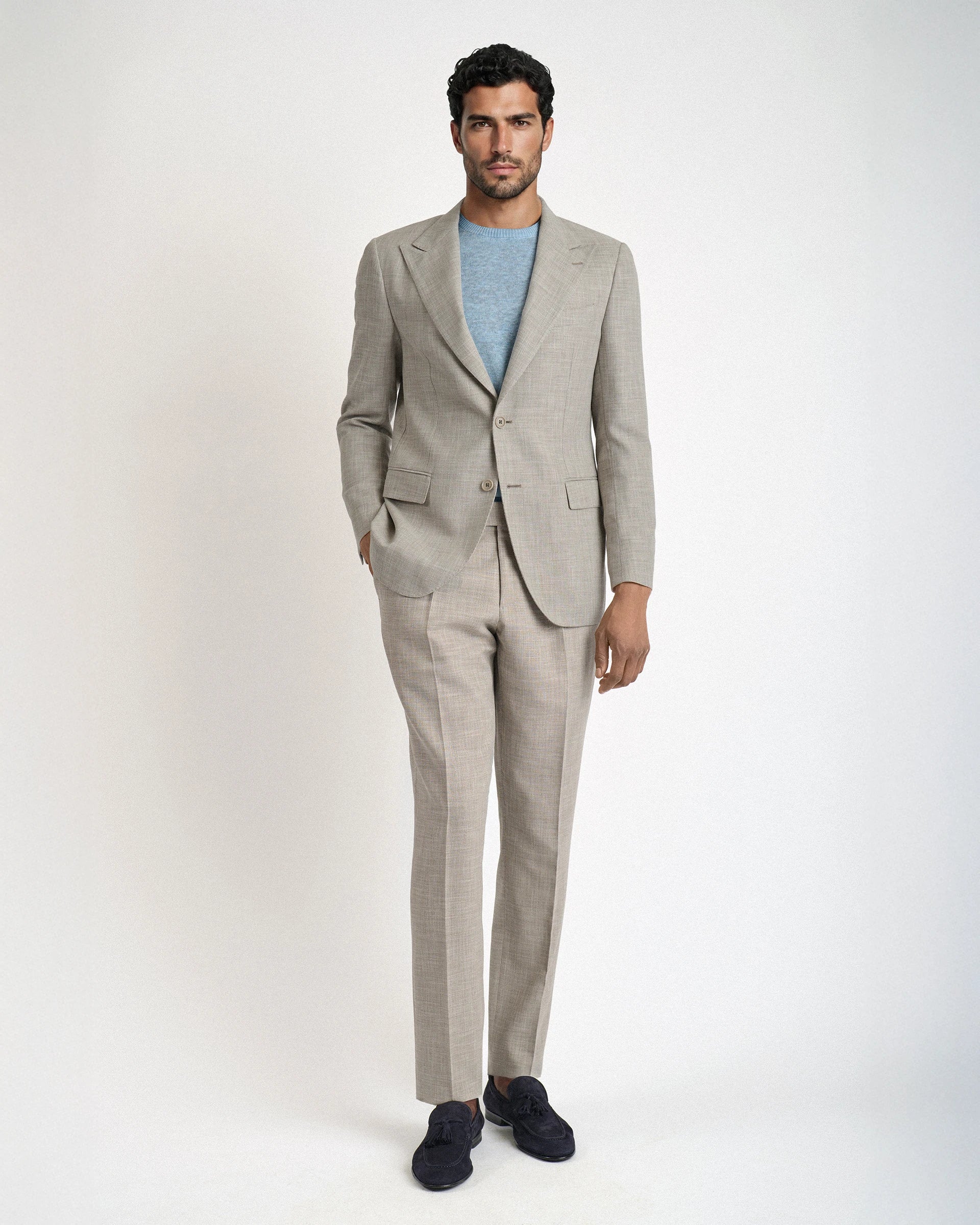 Abito beige microarmaturato in cotone e lana tessuto Vitale Barberis & Canonico "Cotton Bloom"