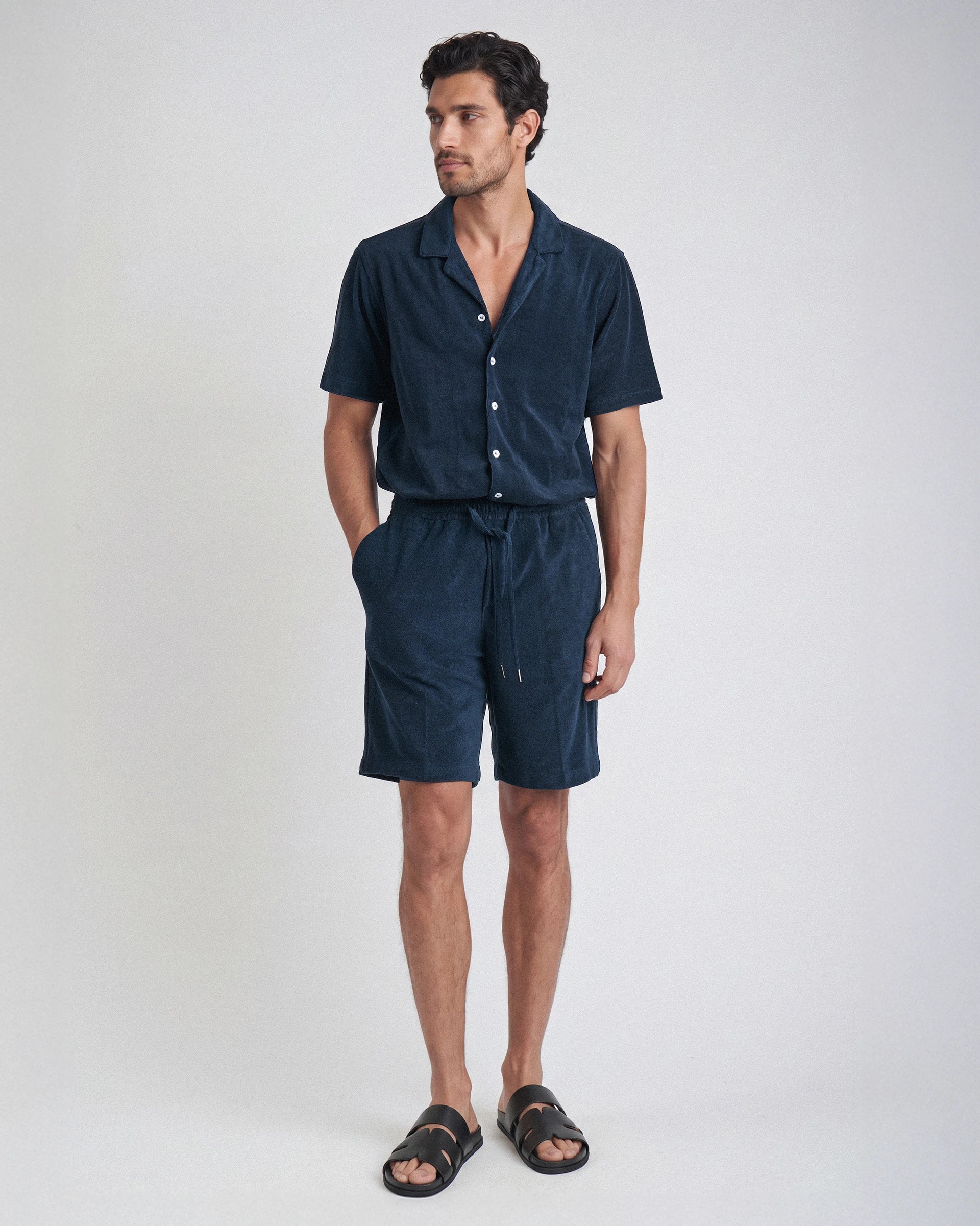 Bermuda blu Terry cloth con elastico e coulisse
