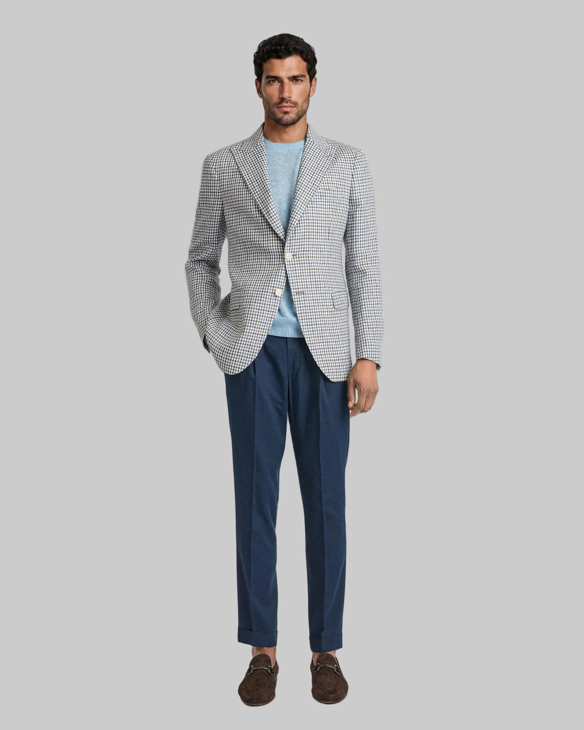 Giacca fantasia quadri in Puro Lino – Tessuto Vittoria Linen