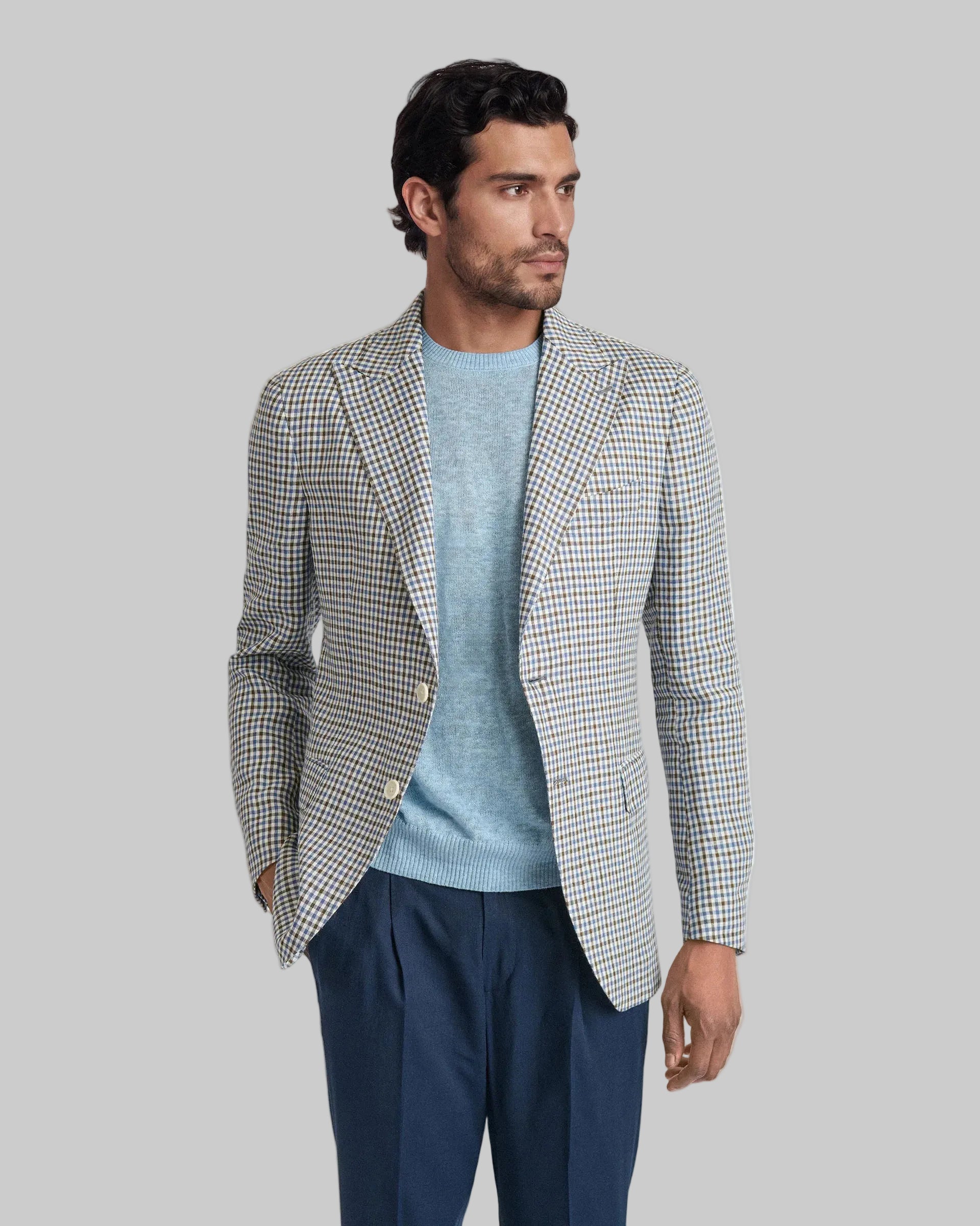 Giacca fantasia quadri in Puro Lino – Tessuto Vittoria Linen