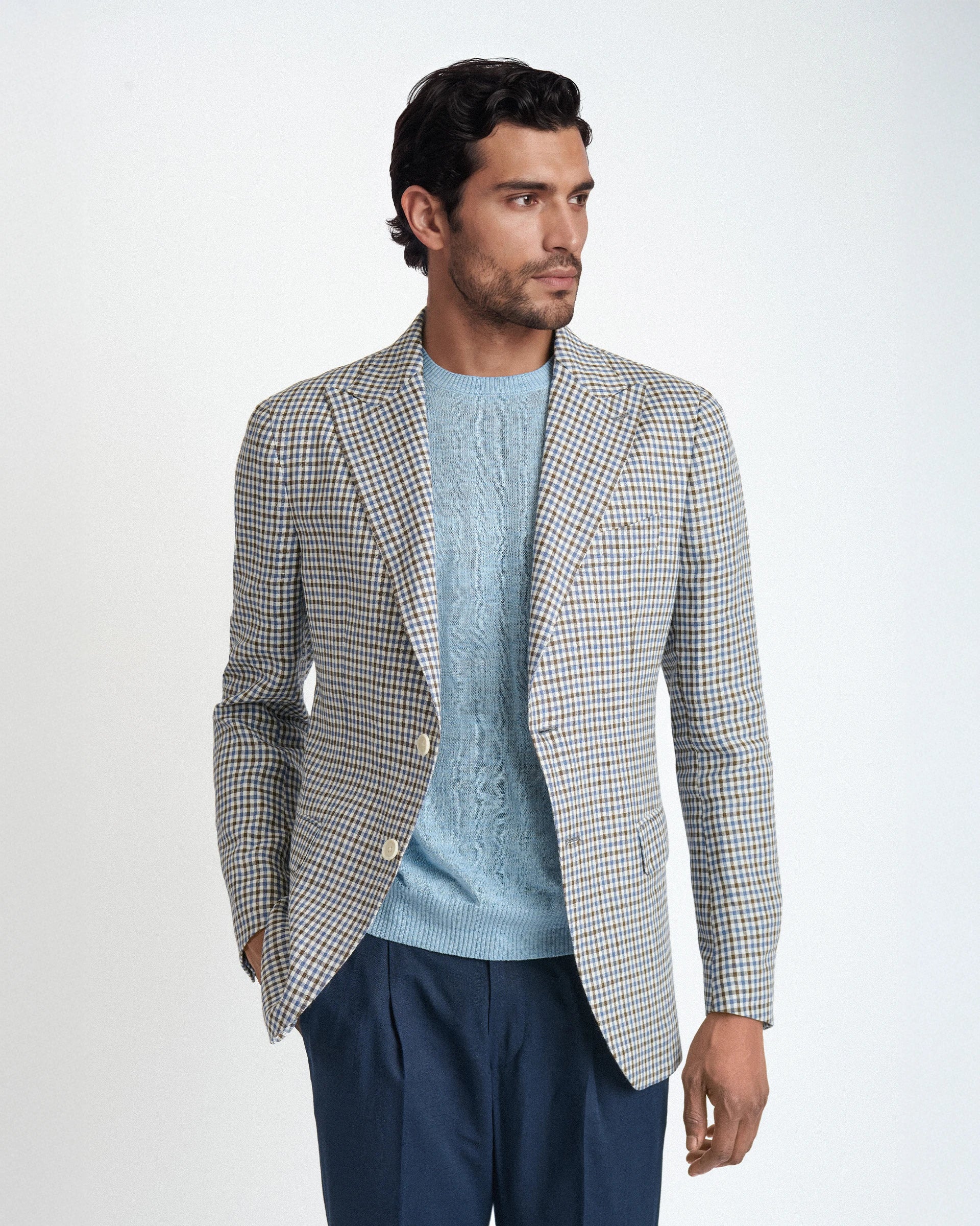Giacca fantasia quadri in Puro Lino – Tessuto Vittoria Linen
