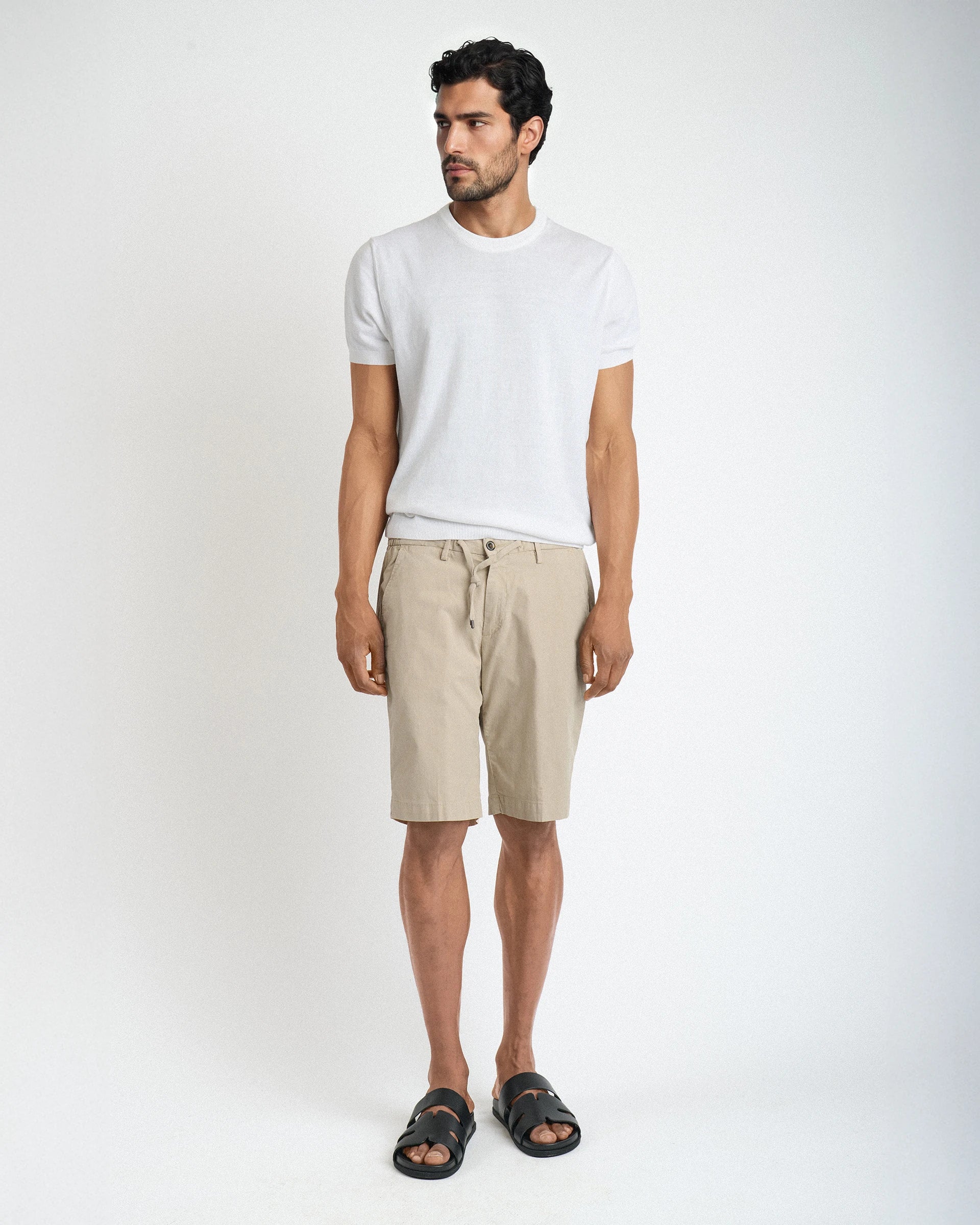 Bermuda Beige in cotone stretch con coulisse ed elastico