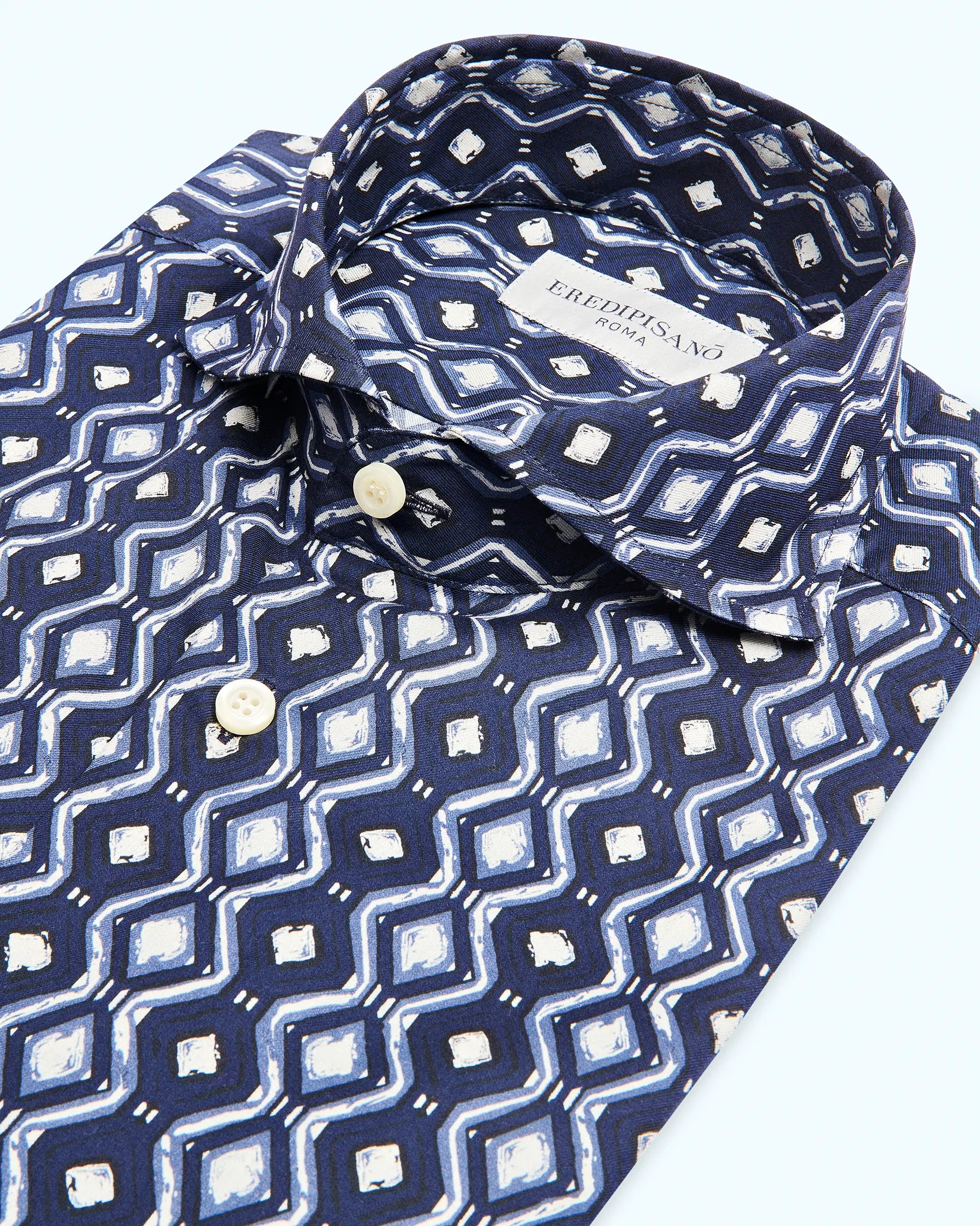 Camicia fantasia su sfondo blu modern fit collo Firenze