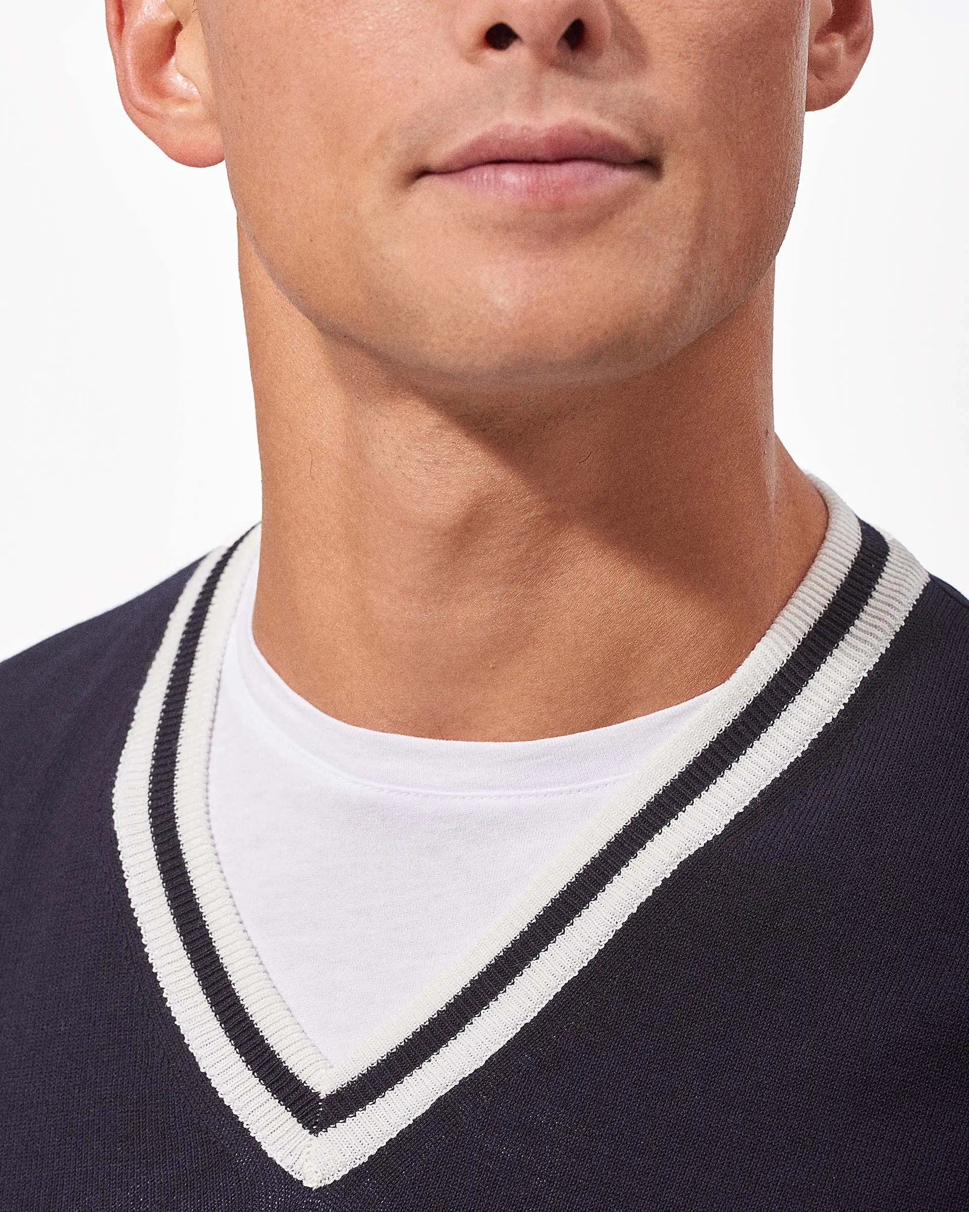 Navy blue cotton v-neck sweater vest - 12 gauge
