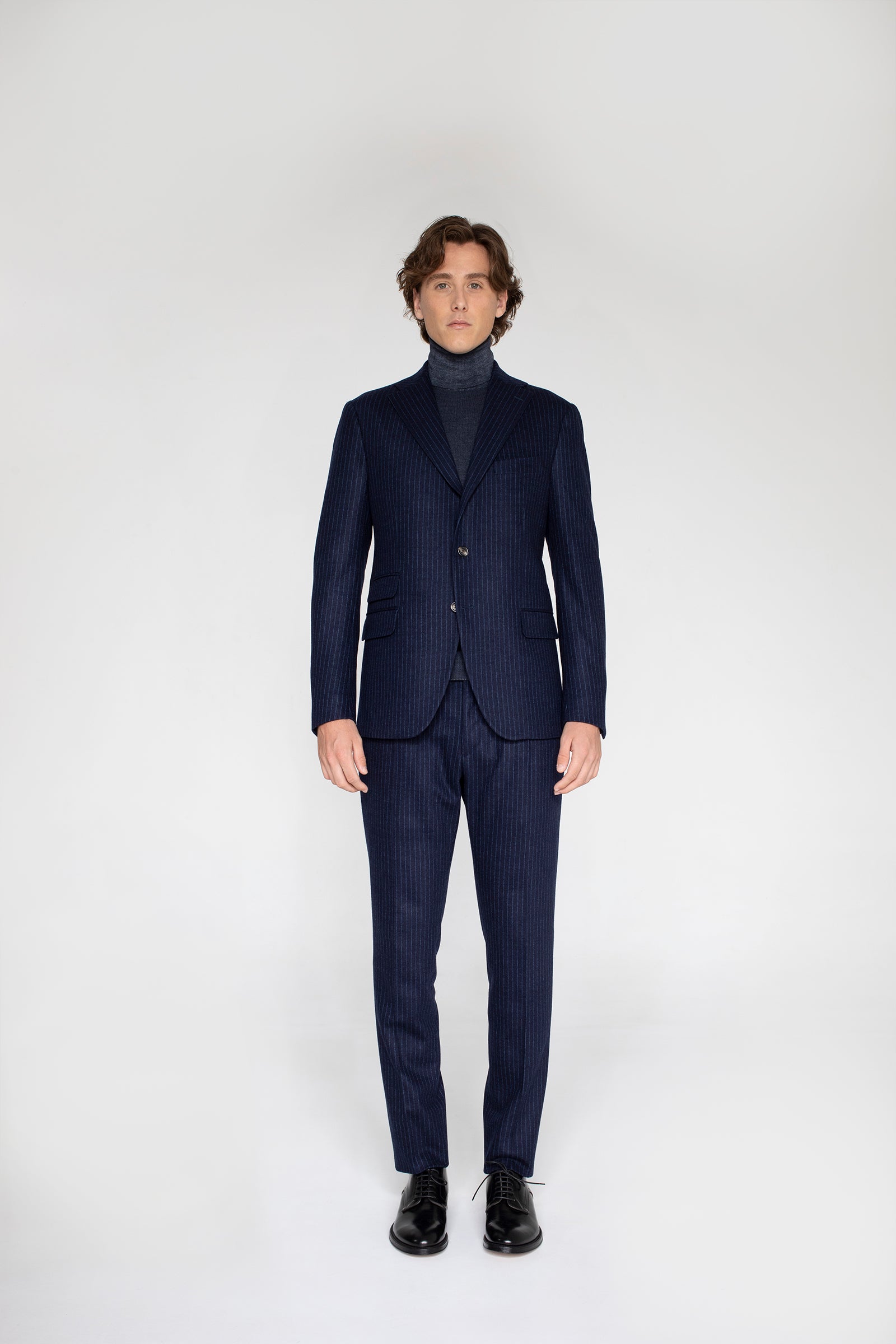Abito sartoriale gessato blu  in Pura Lana Vitale Barberis Canonico Knit Icons