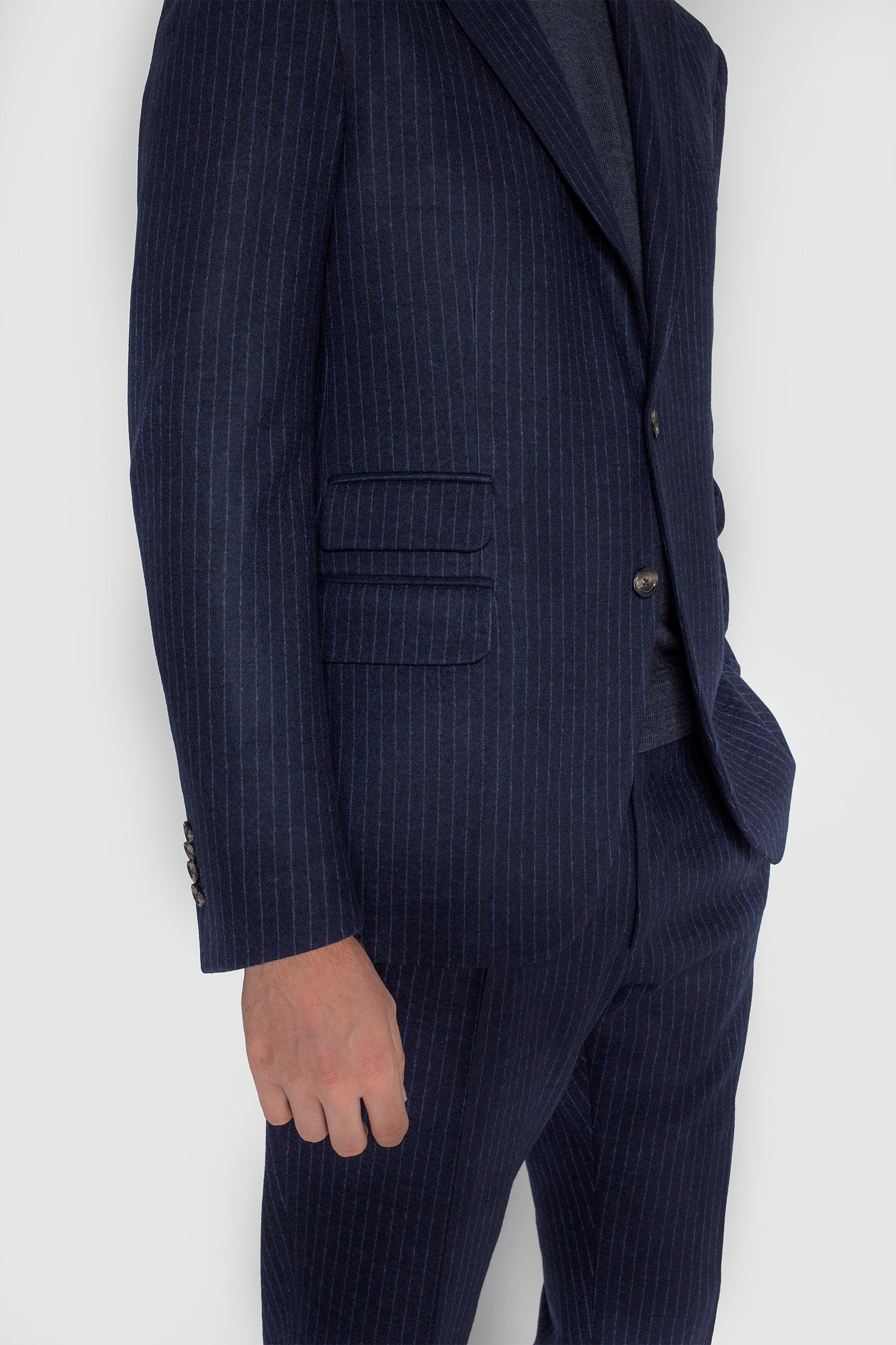 Abito sartoriale gessato blu  in Pura Lana Vitale Barberis Canonico Knit Icons