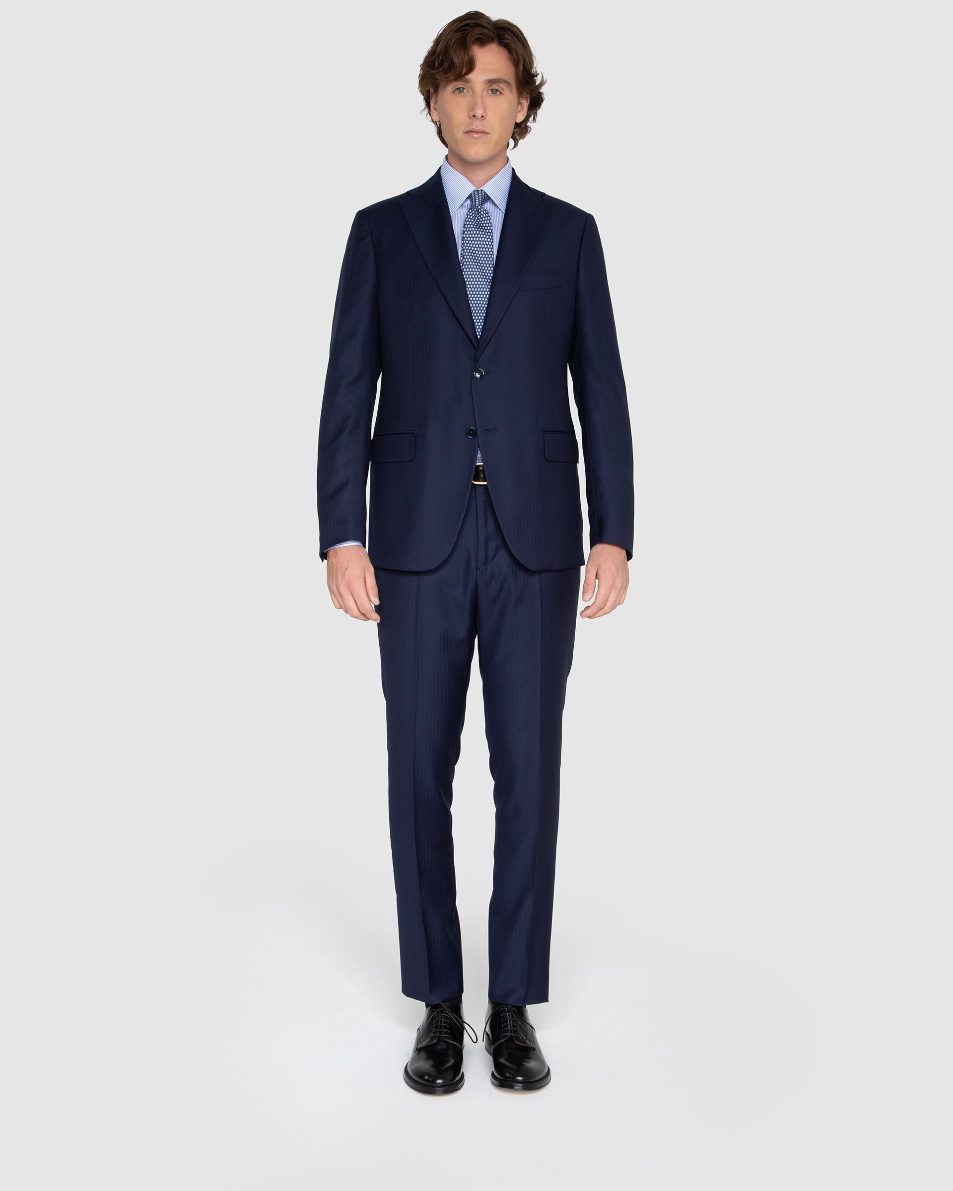 Abito sartoriale blu solaro in pura lana tessuto Ermenegildo Zegna