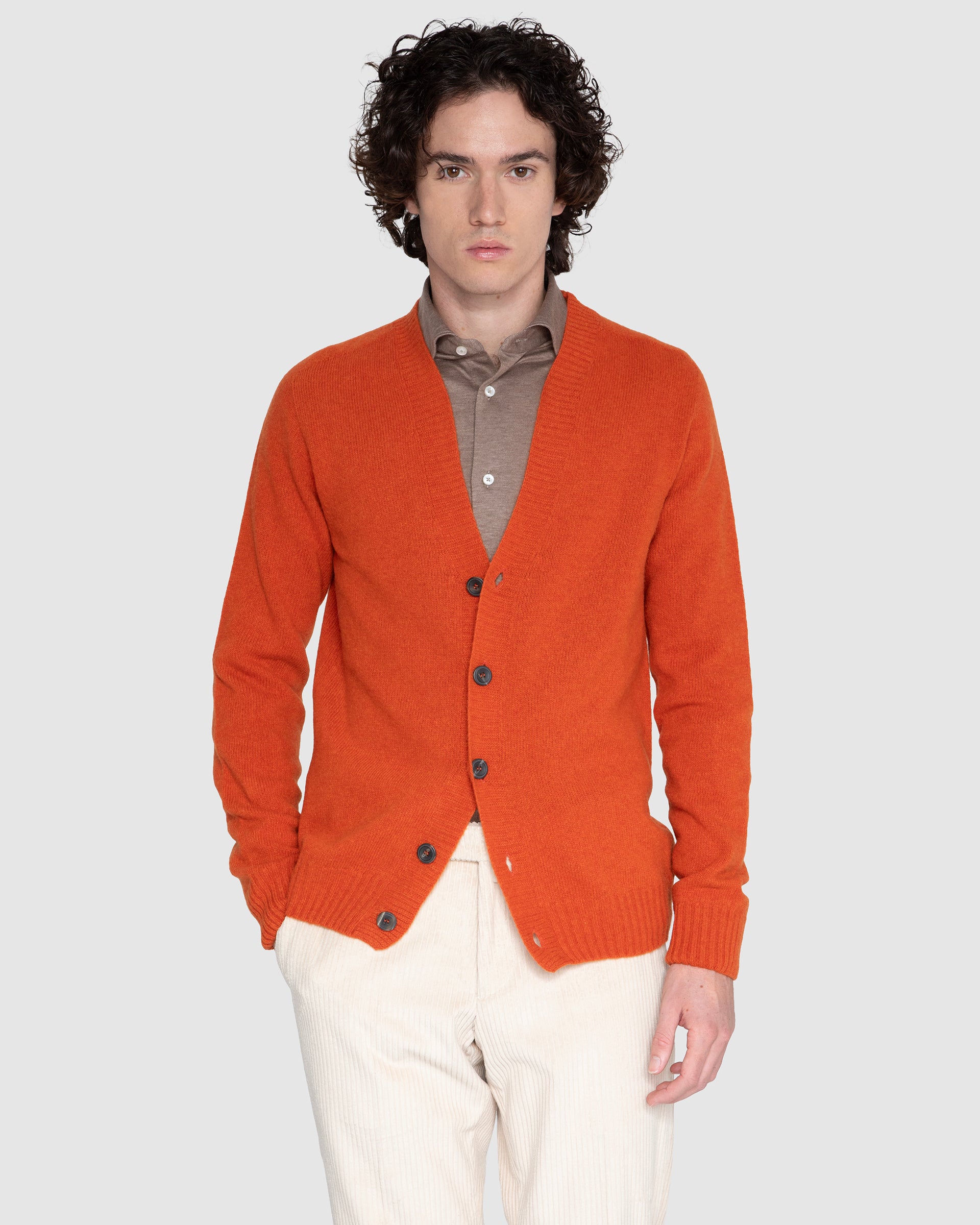 Cardigan Collo V  Ruggine in pura lana finezza 7