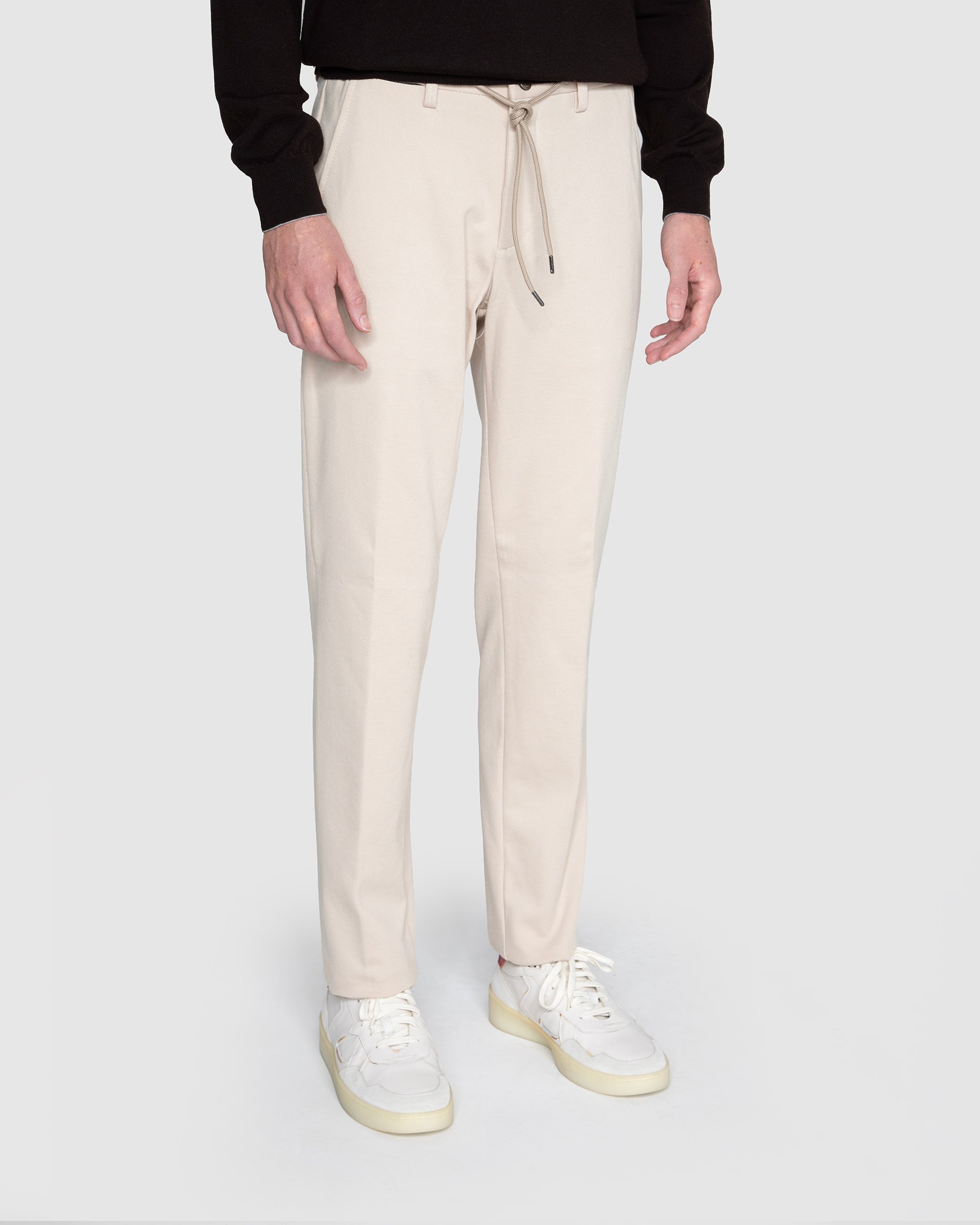 Pantalone Crema Relaxed in Jersey con Coulisse e Vita Elasticizzata