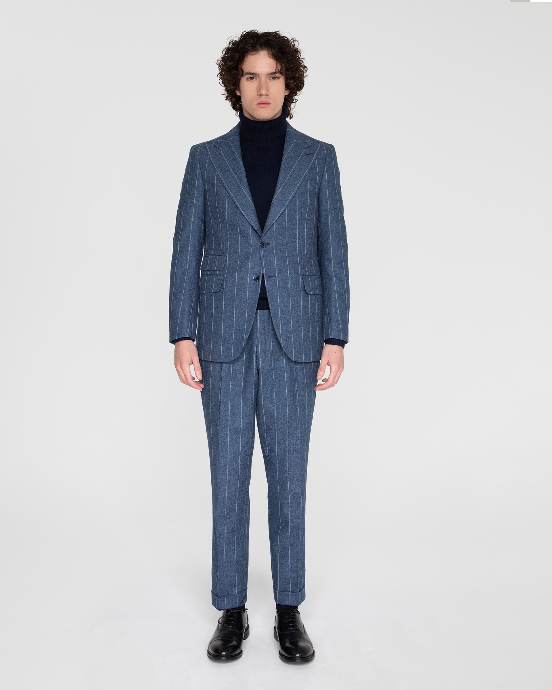 Abito sartoriale celeste gessato Vintage in Lana, Cotone e Cashmere  tessuto Vitale Barberis & Canonico