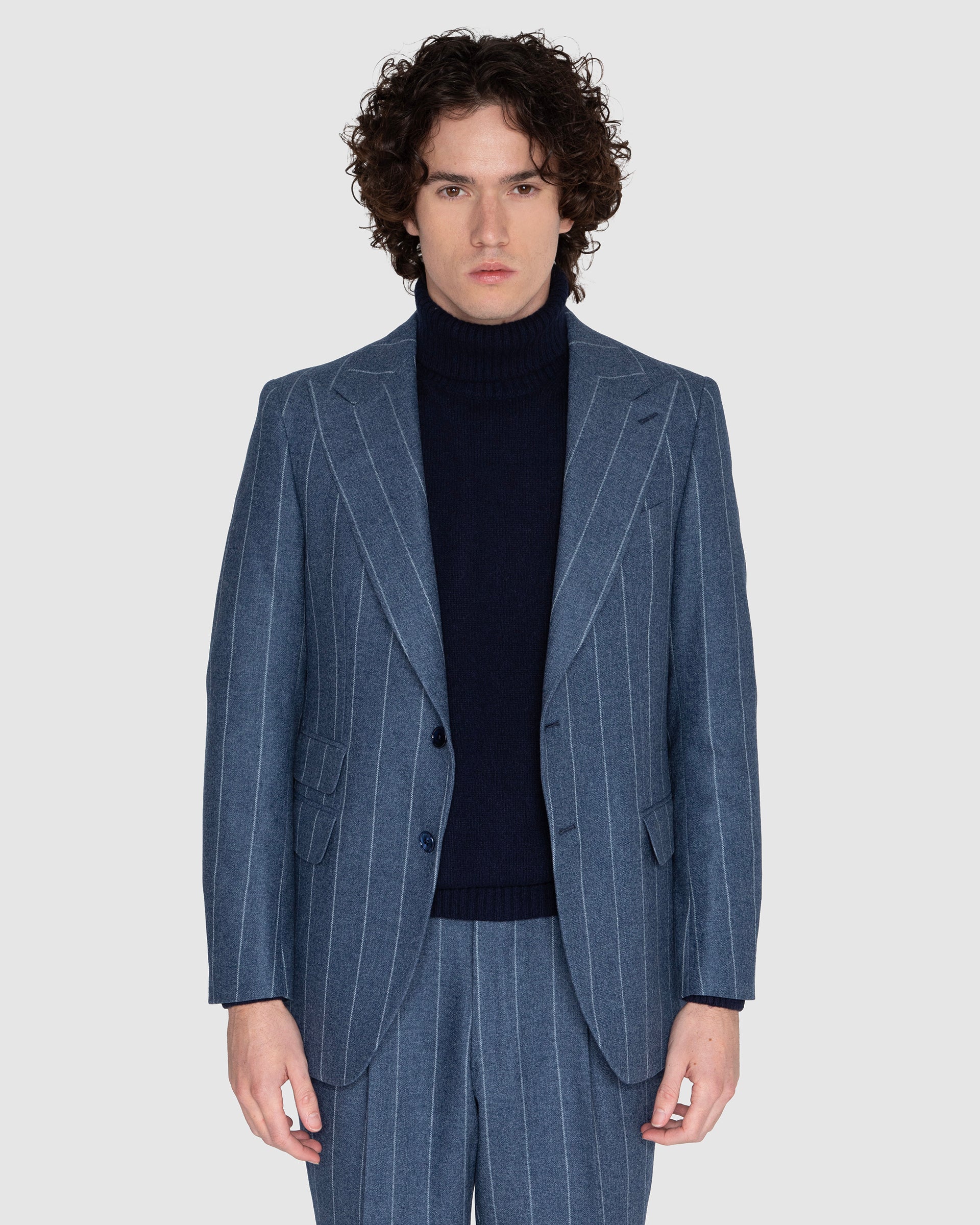 Abito sartoriale celeste gessato Vintage in Lana, Cotone e Cashmere  tessuto Vitale Barberis & Canonico