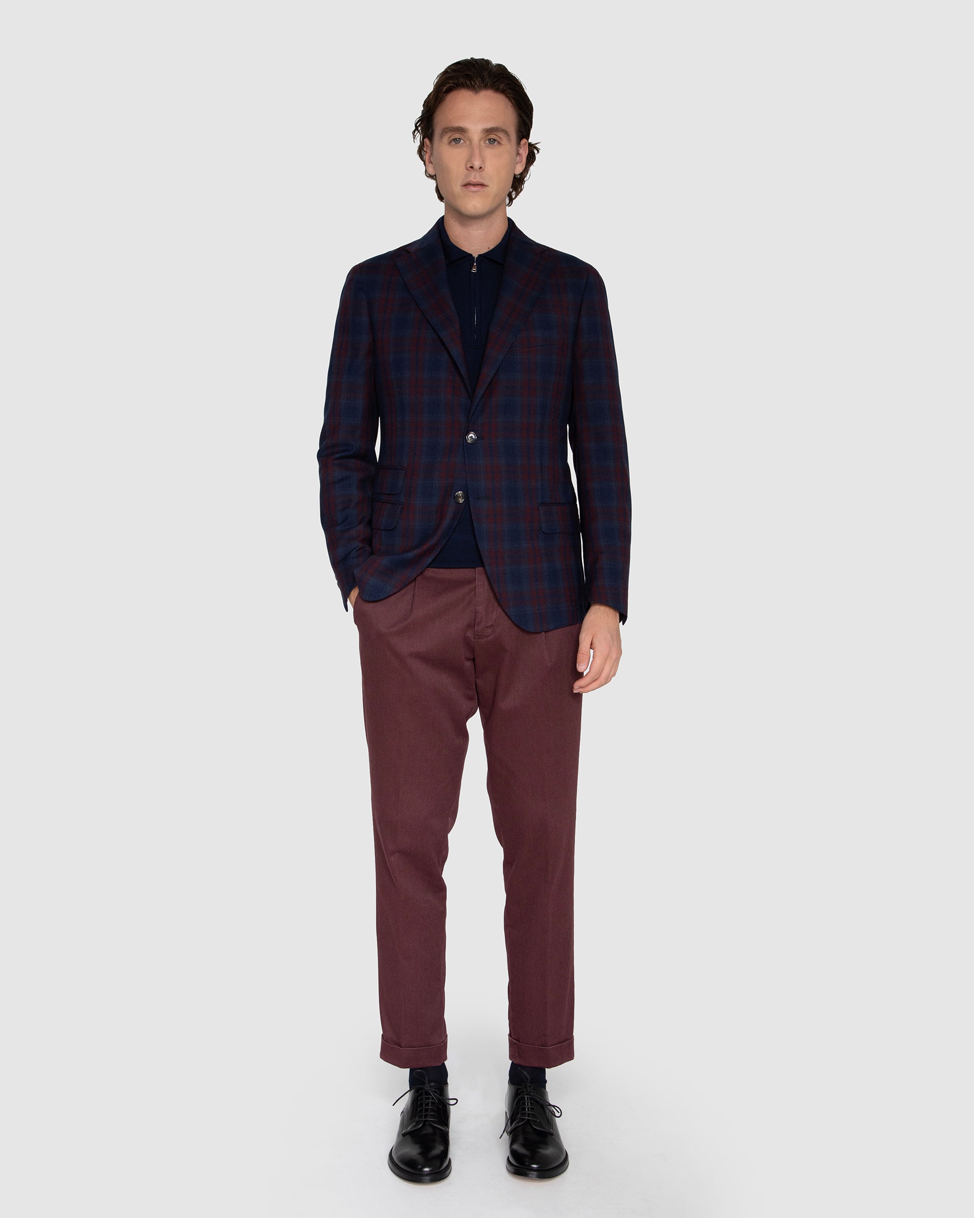 Giacca tartan blu e bordeaux in pura lana tessuto Reda Active
