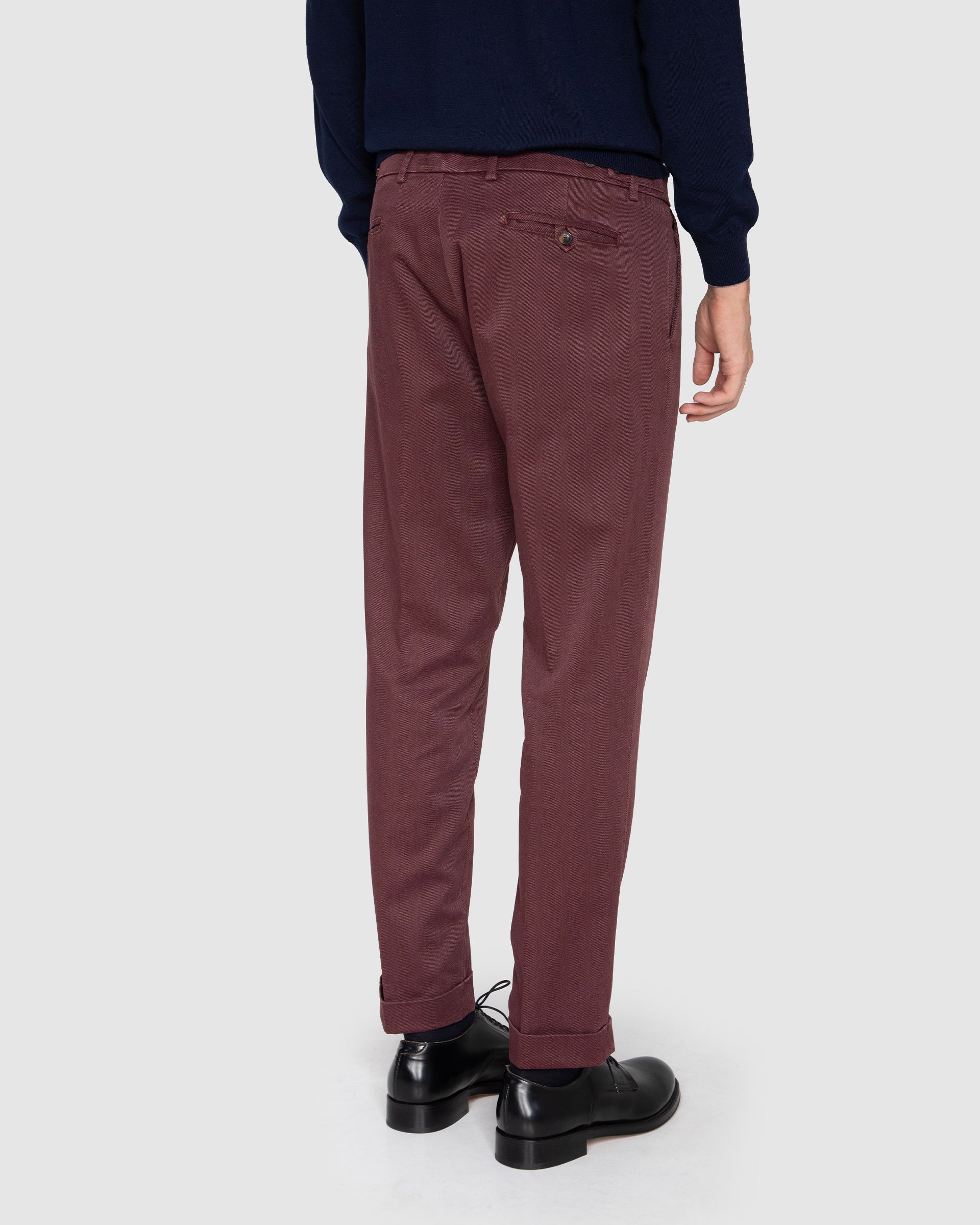   Pantalone Uomo Bordo in Gabardina Diagonale di Cotone Stretch con 1 Pinces con cintura con tiranti