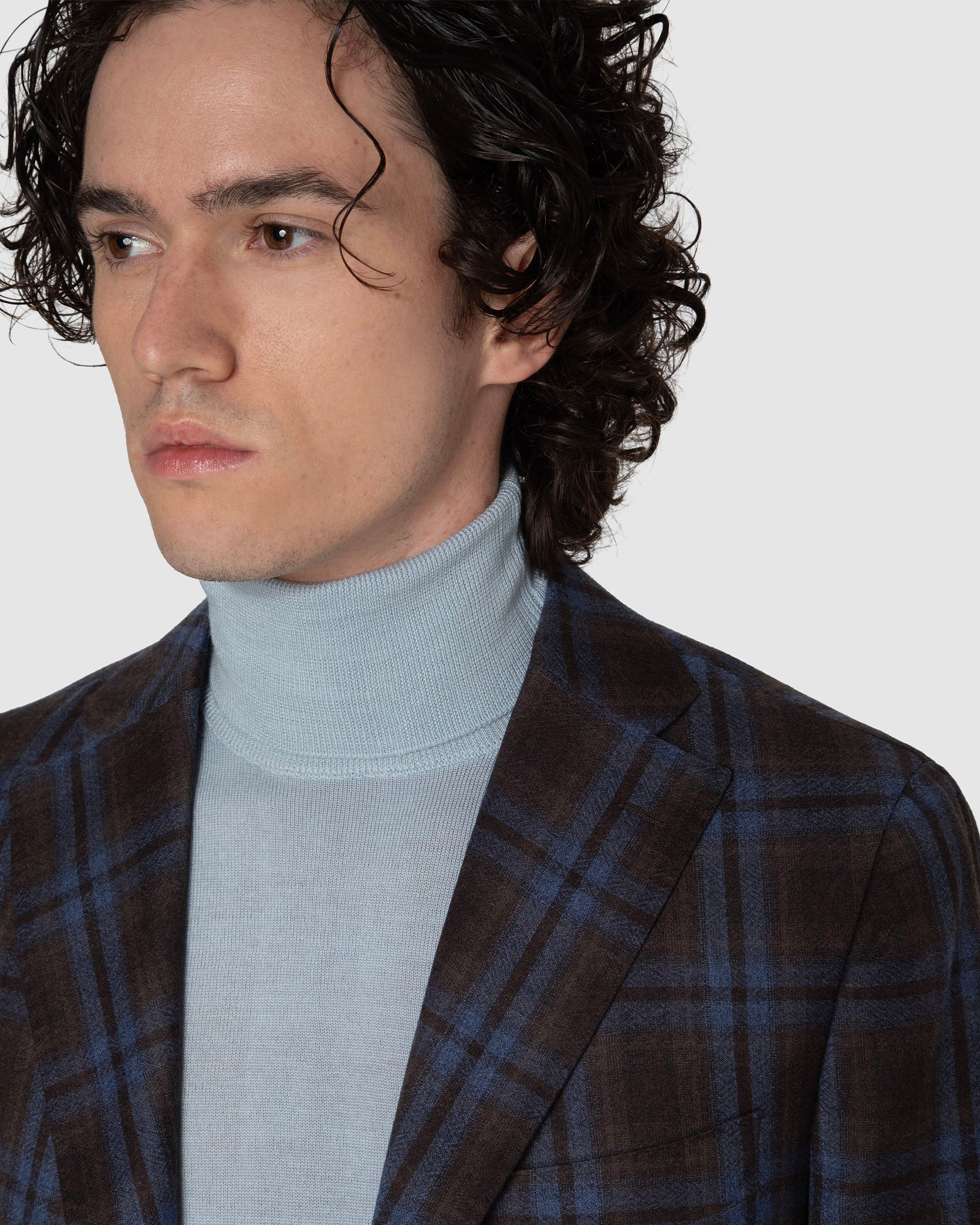 Giacca tartan marrone e celeste in pura lana tessuto Reda Active