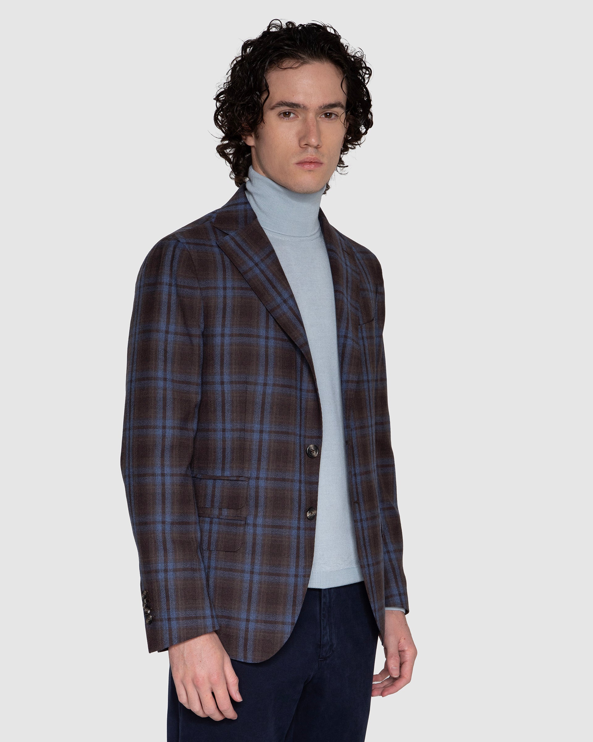 Giacca tartan marrone e celeste in pura lana tessuto Reda Active