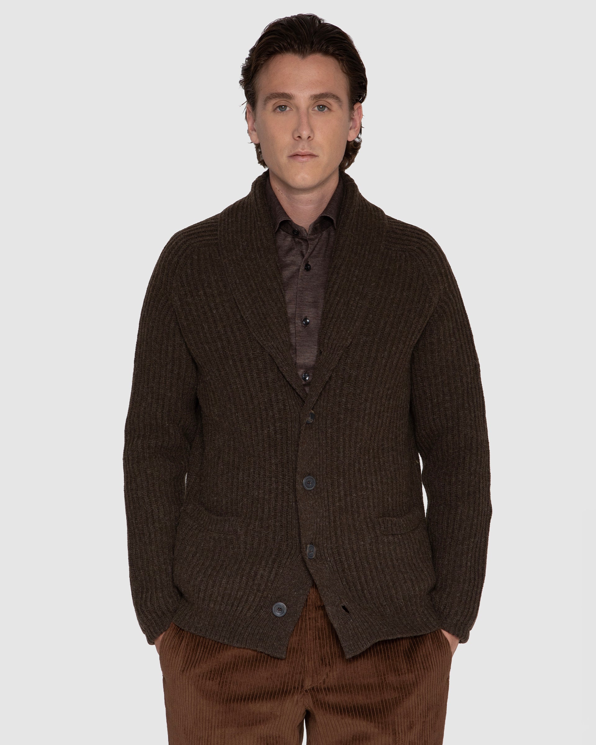 Giacca in maglia Marrone con collo sciallato