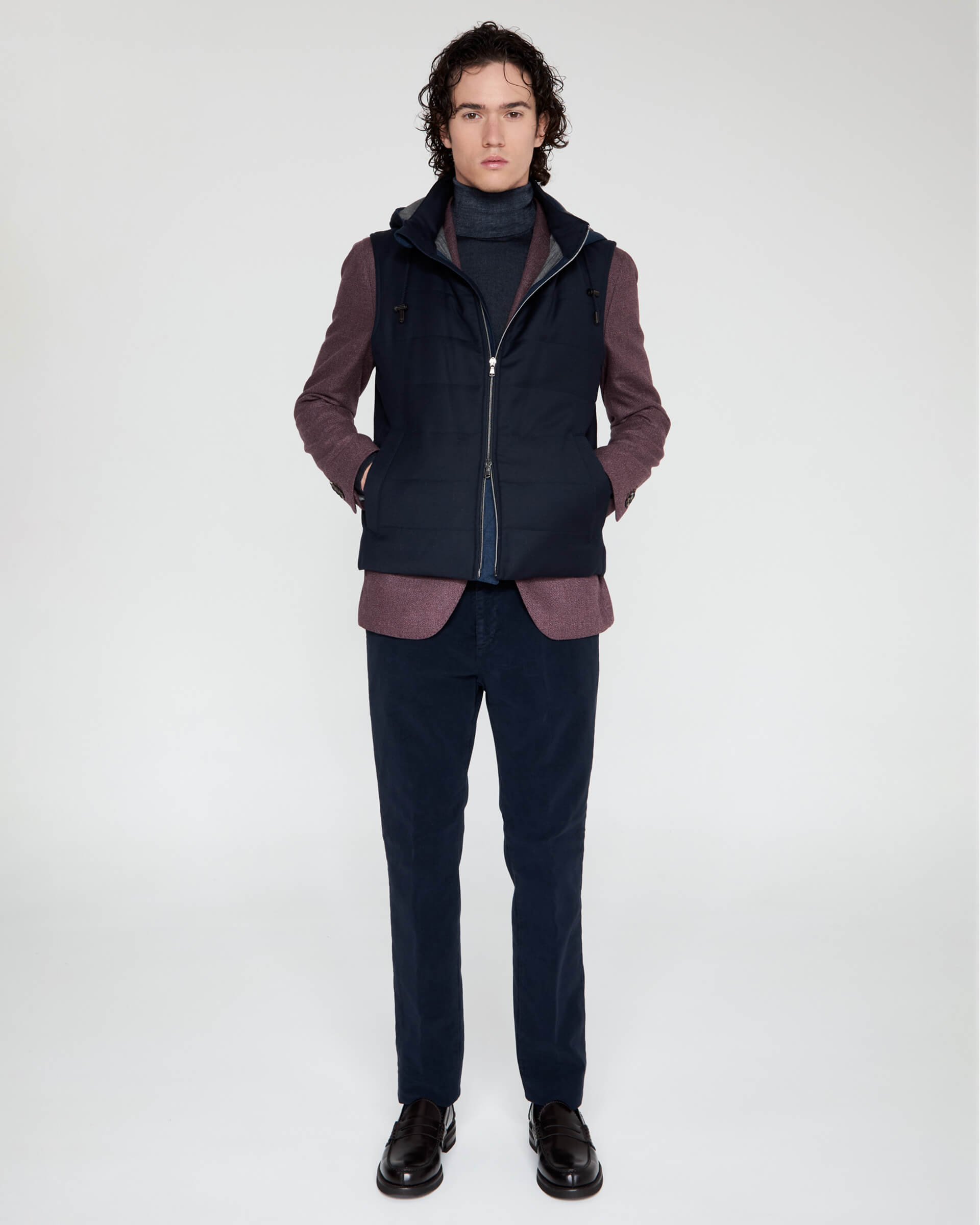 Gilet imbottito con cappuccio blu