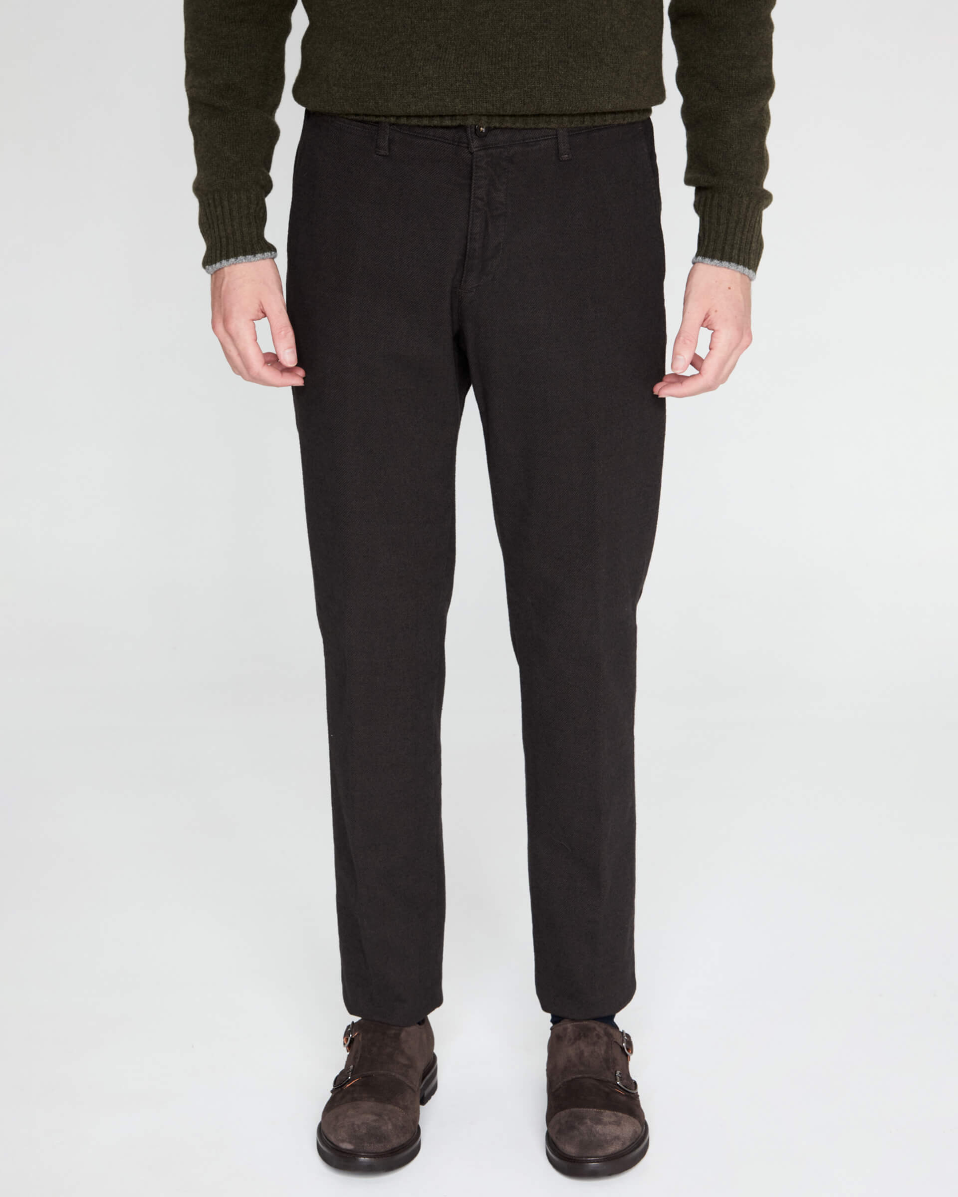 Pantalone Marrone Chino in cotone Stretch Armaturato Lana