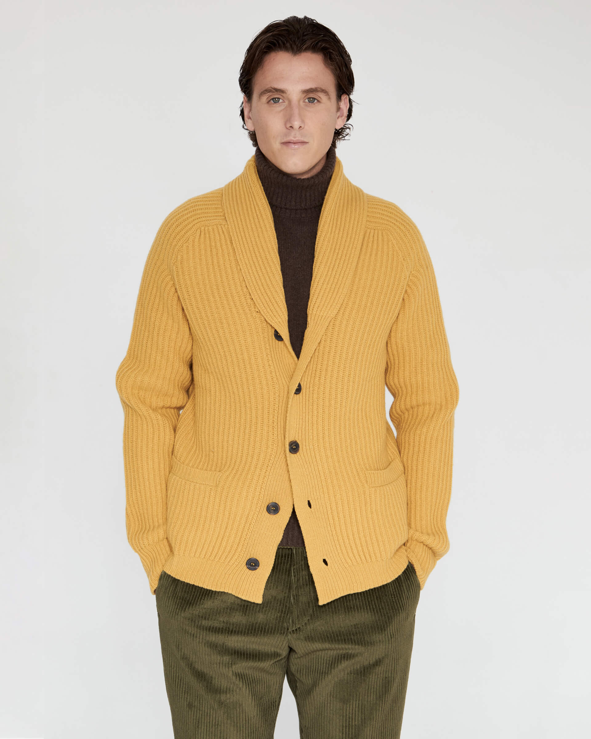 Giacca in maglia Senape con collo sciallato
