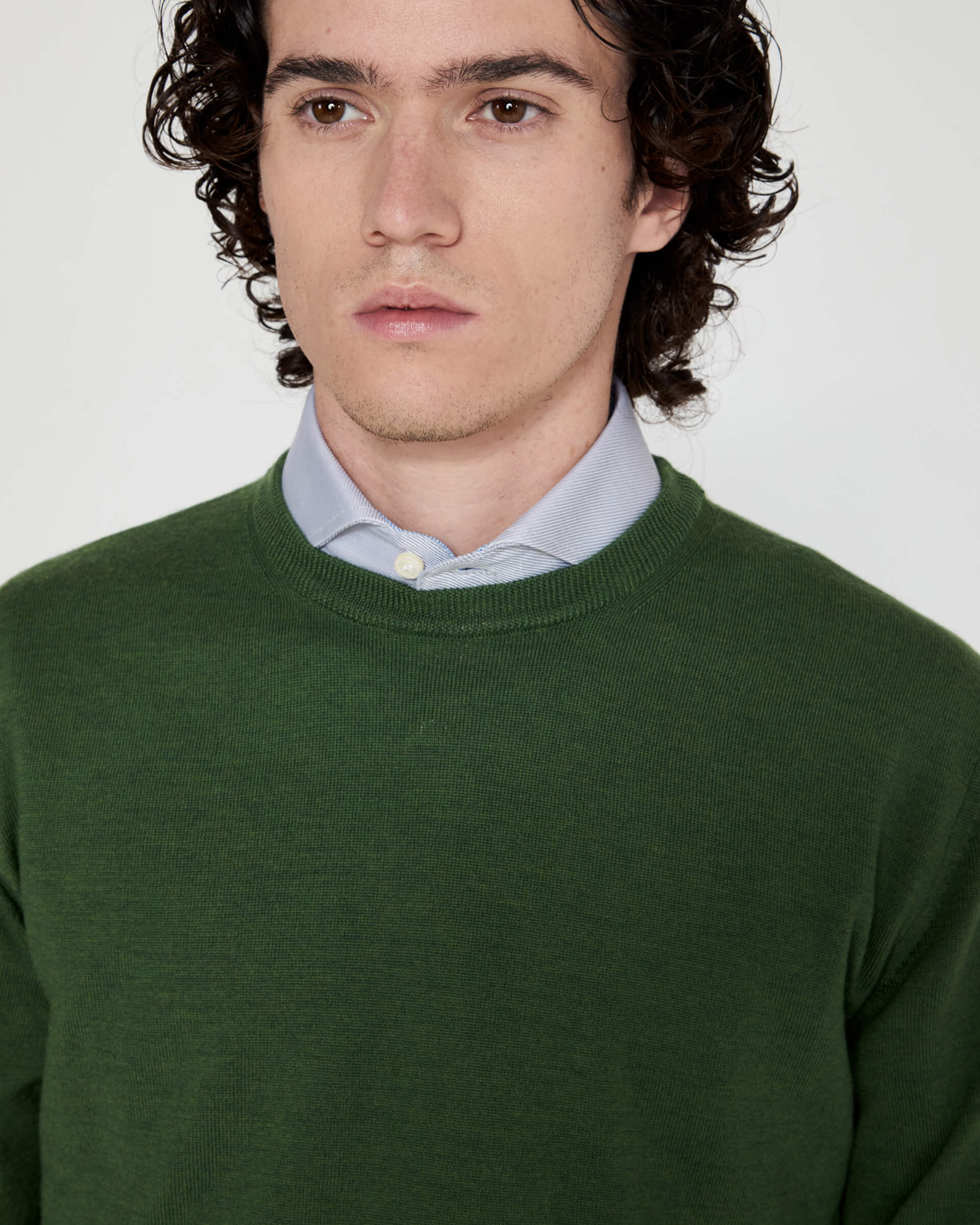 Girocollo Verde in Lana Merinos Zegna Baruffa
