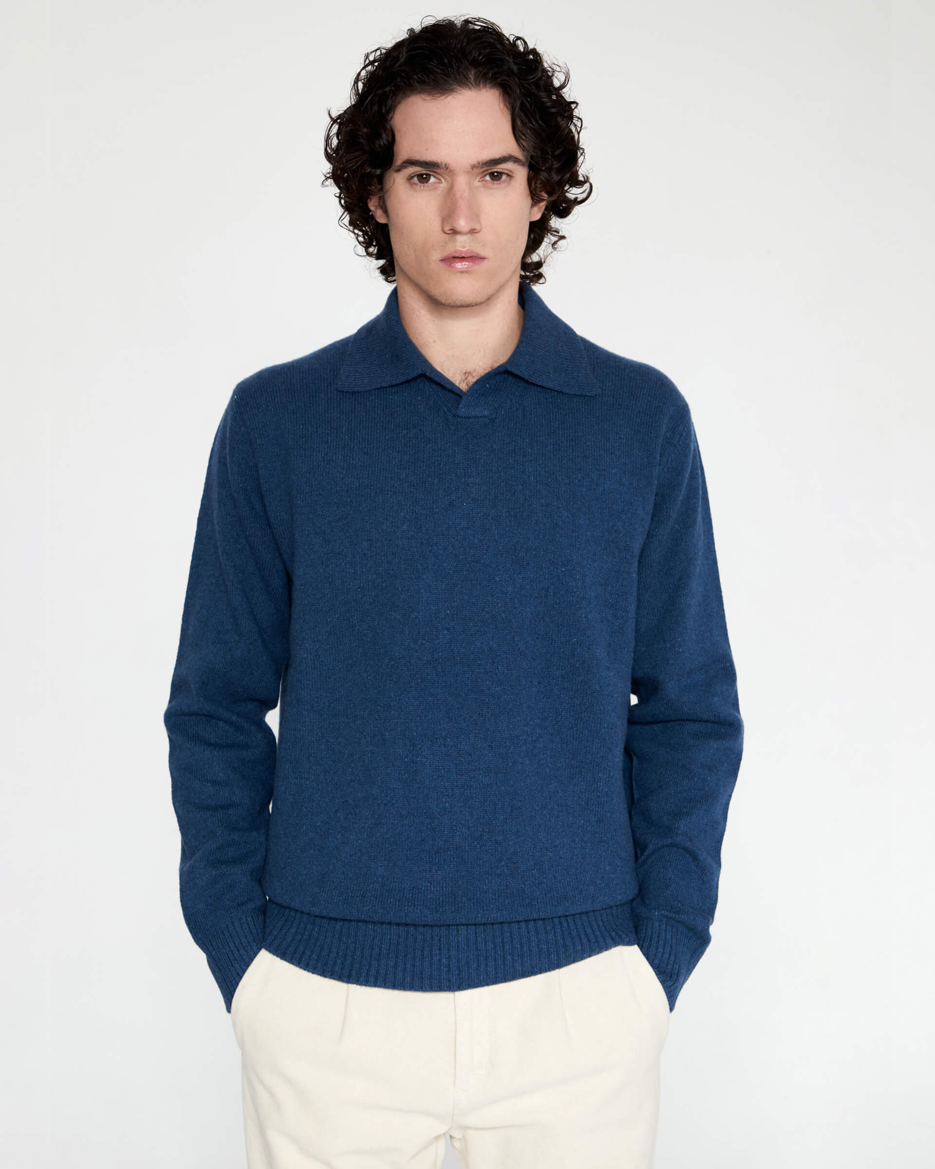 Polo derby Blu in pura lana finezza 7