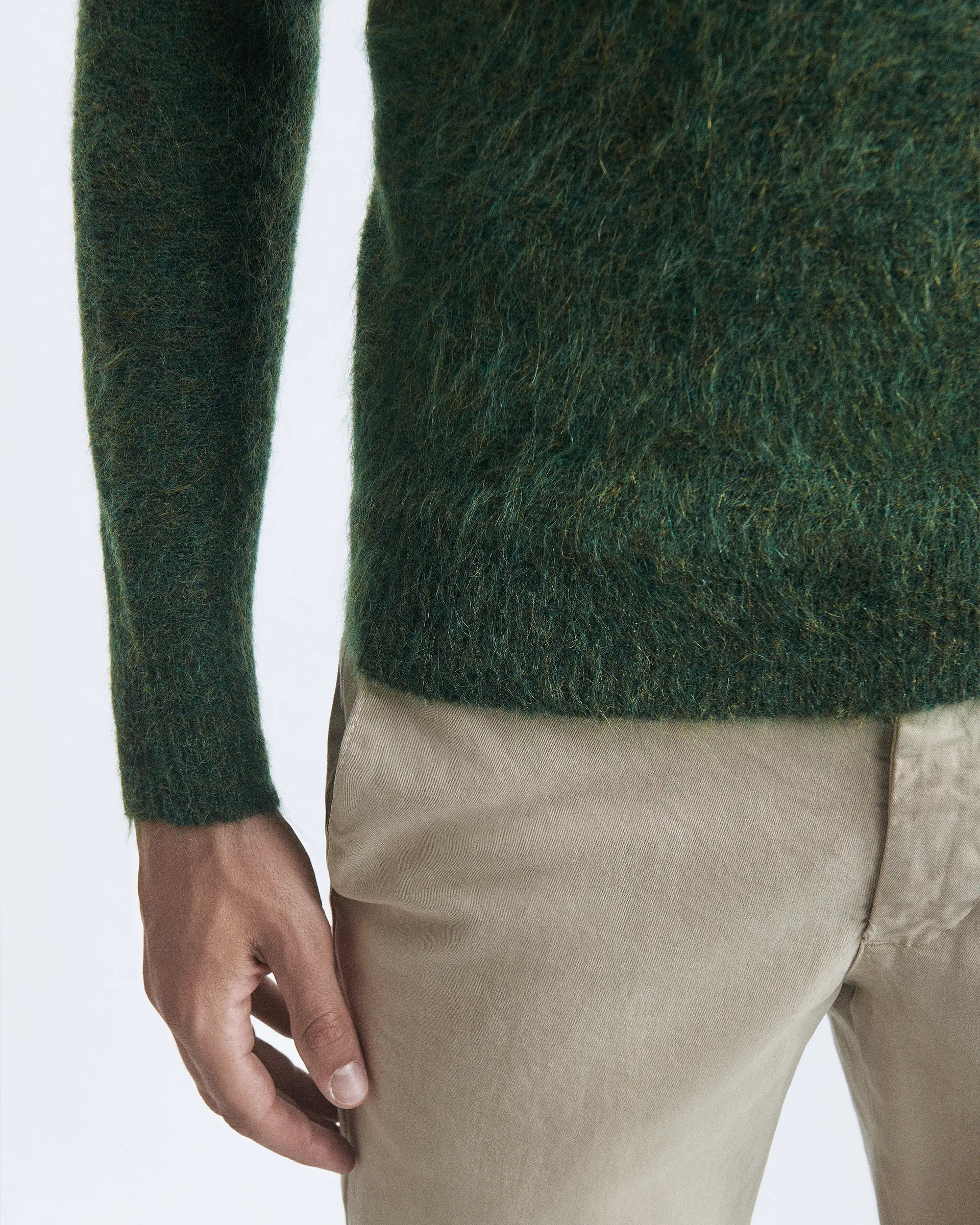 Green crewneck in 7 gauge wool and mohair