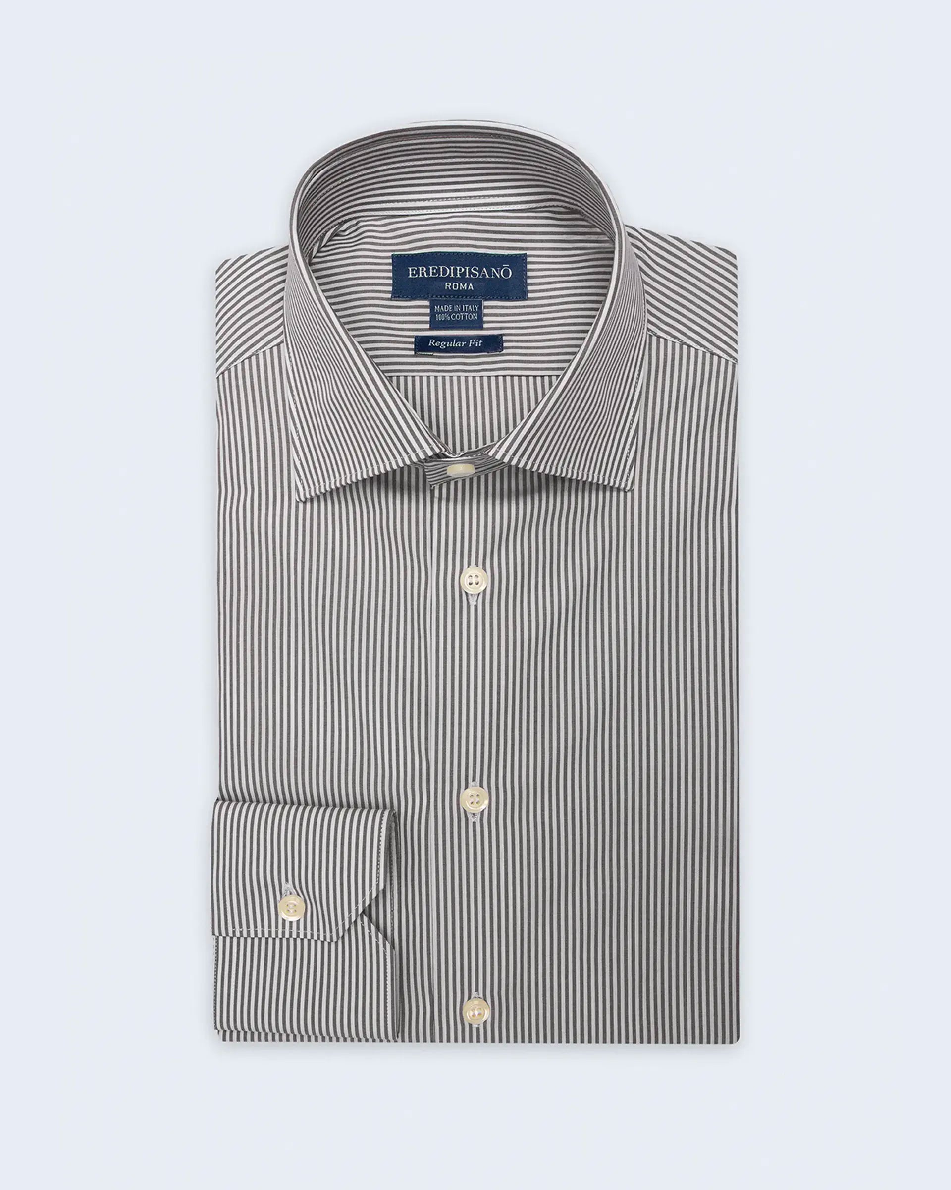 Regular fit brown striped shirt in pure cotton with Milan collar