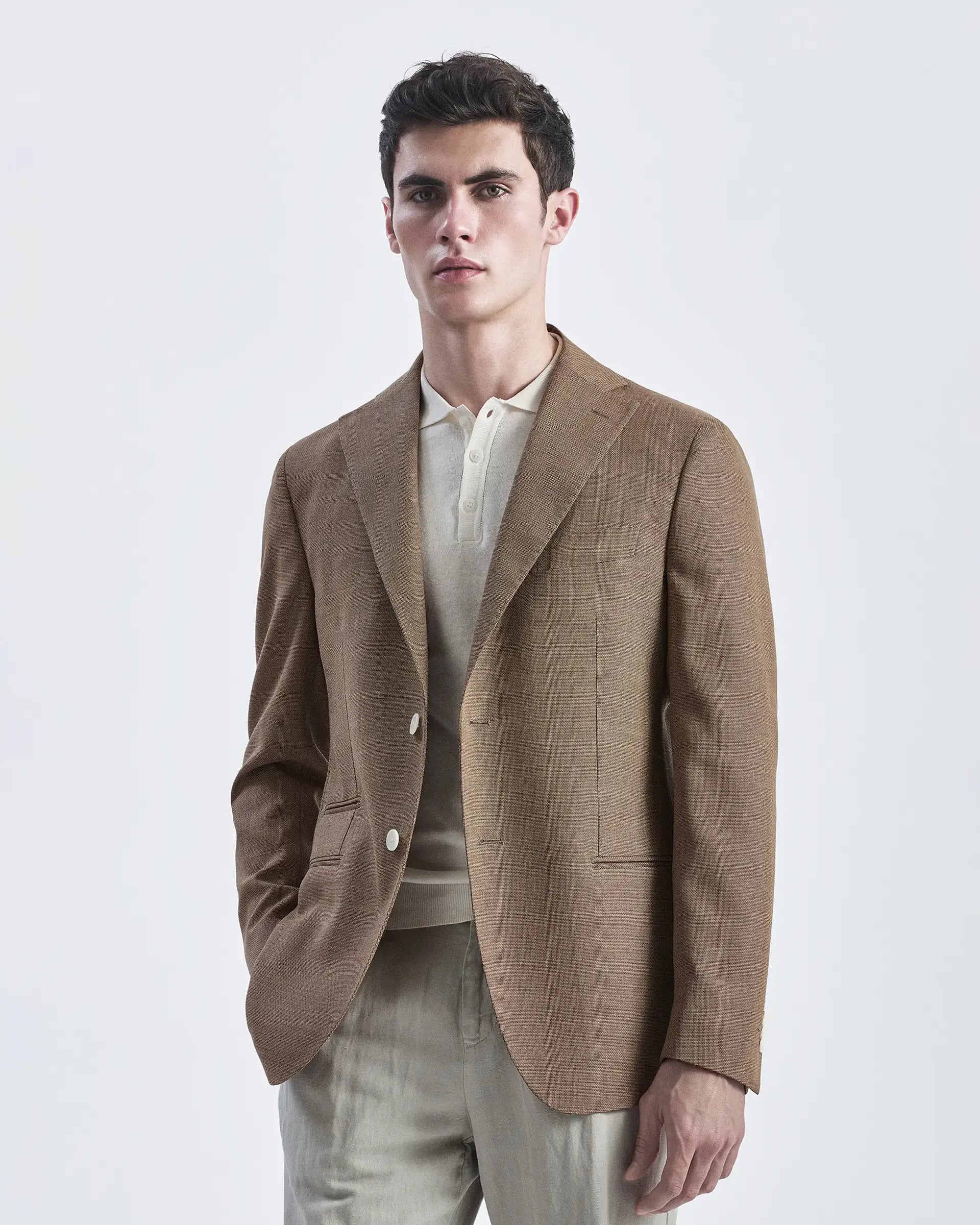 Beige jacket in pure natural stretch wool in Drago fabric
