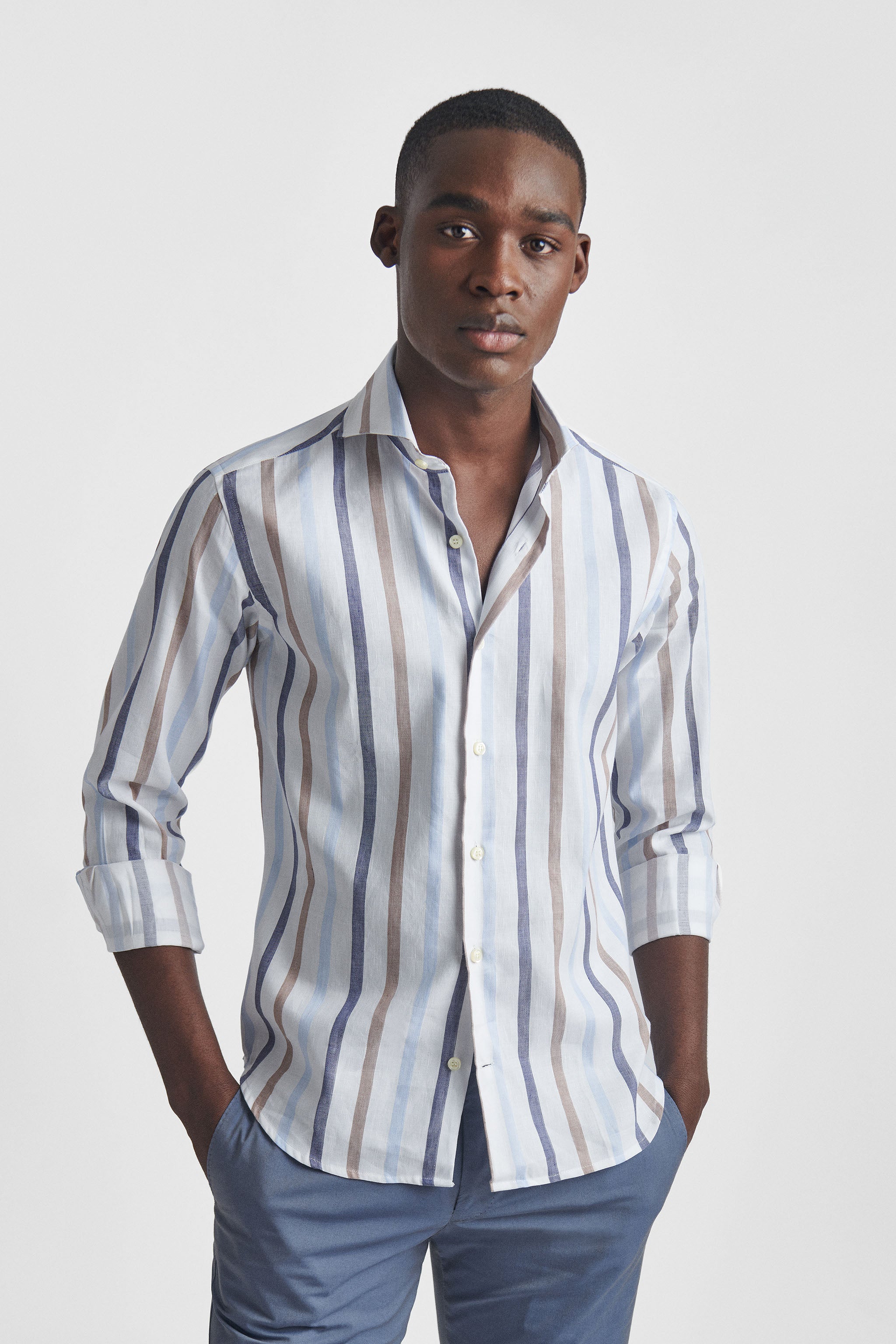 Camicia fantasia slim fit collo francese